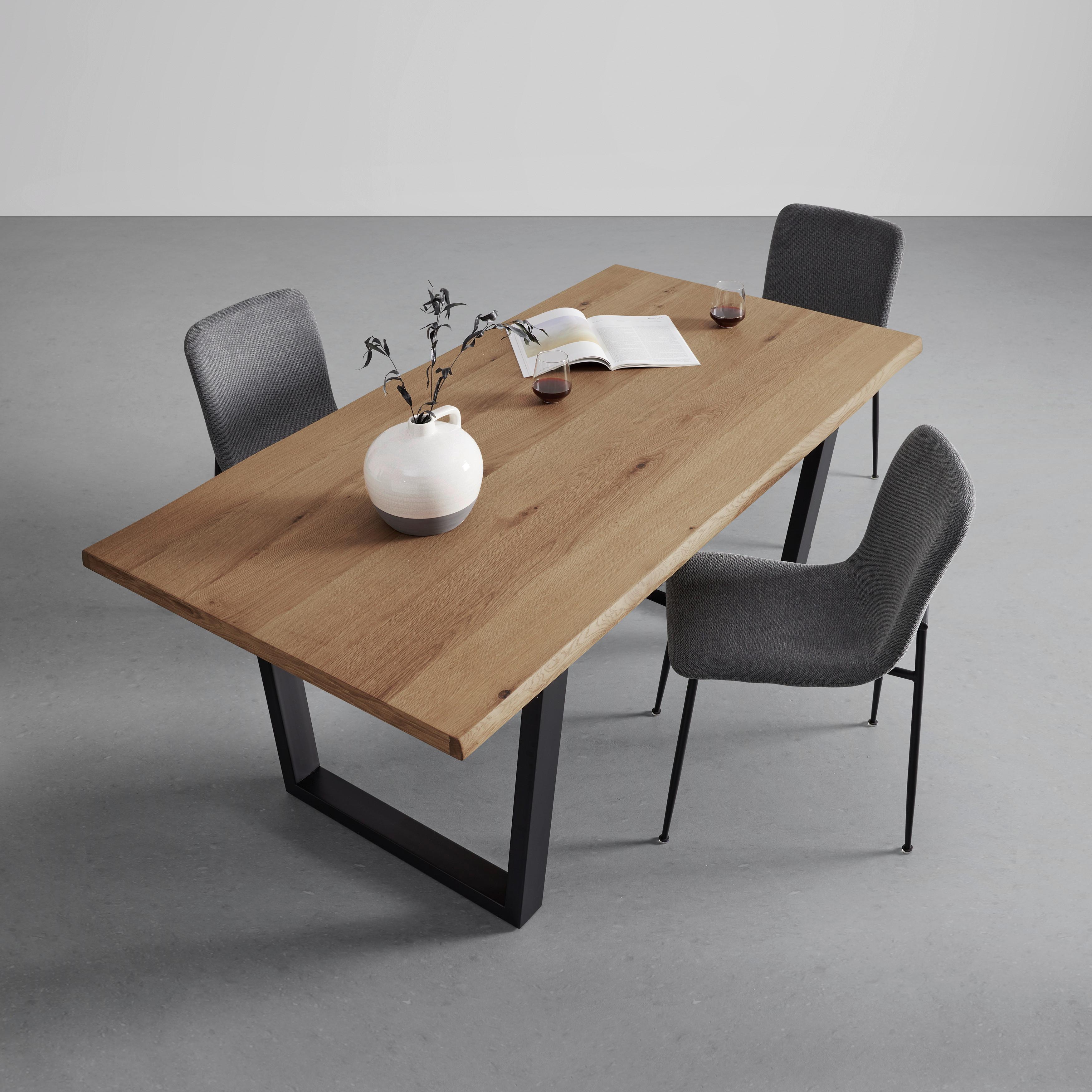 Jídelní stůl Juno 180x90 cm - černá/barvy dubu, Moderní, kov/dřevo (180/90/76cm) - Bessagi Home