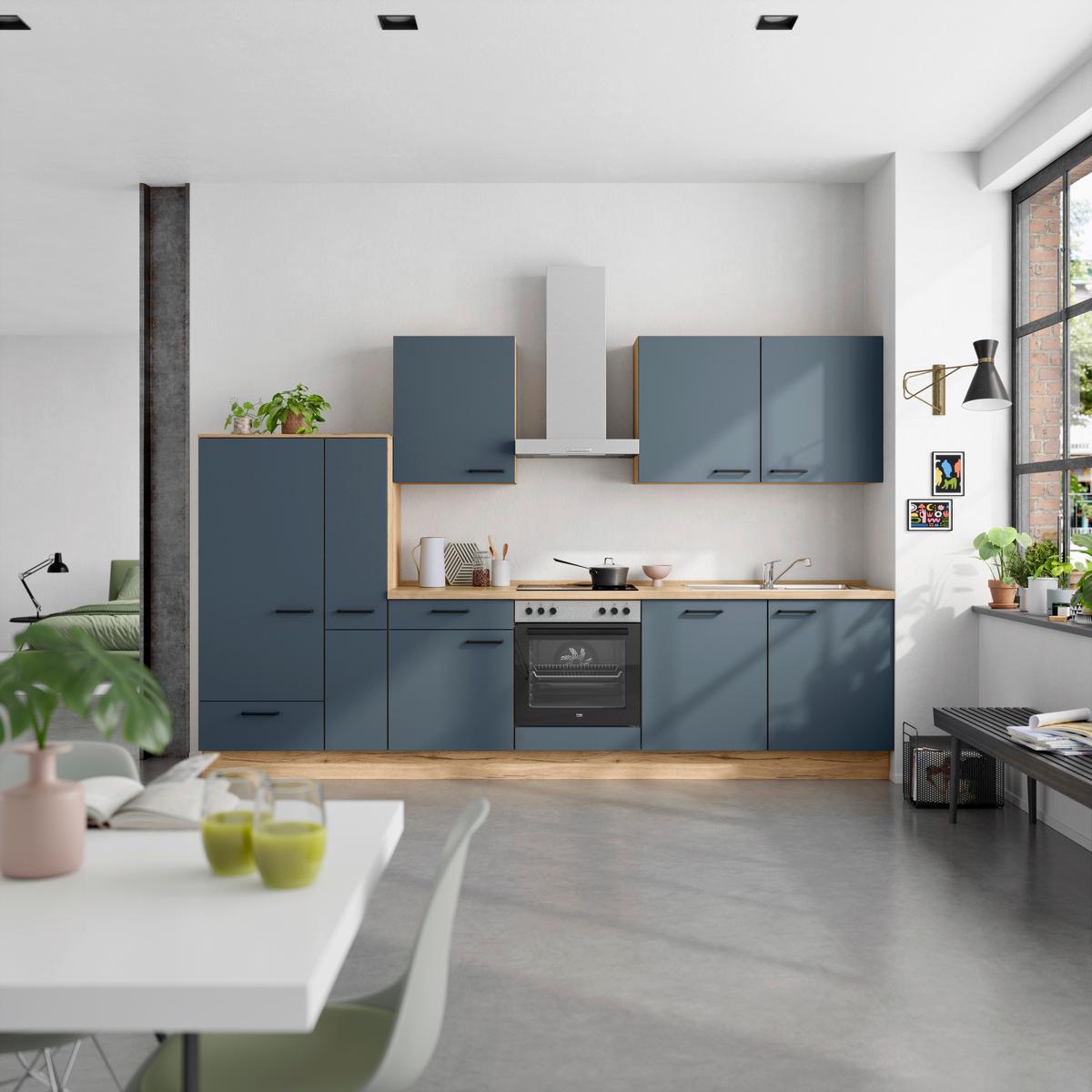 Küchenleerblock Easytouch Low-Line, L11 Links - Blau/Eichefarben, MODERN, Holzwerkstoff (330cm) - Nobilia