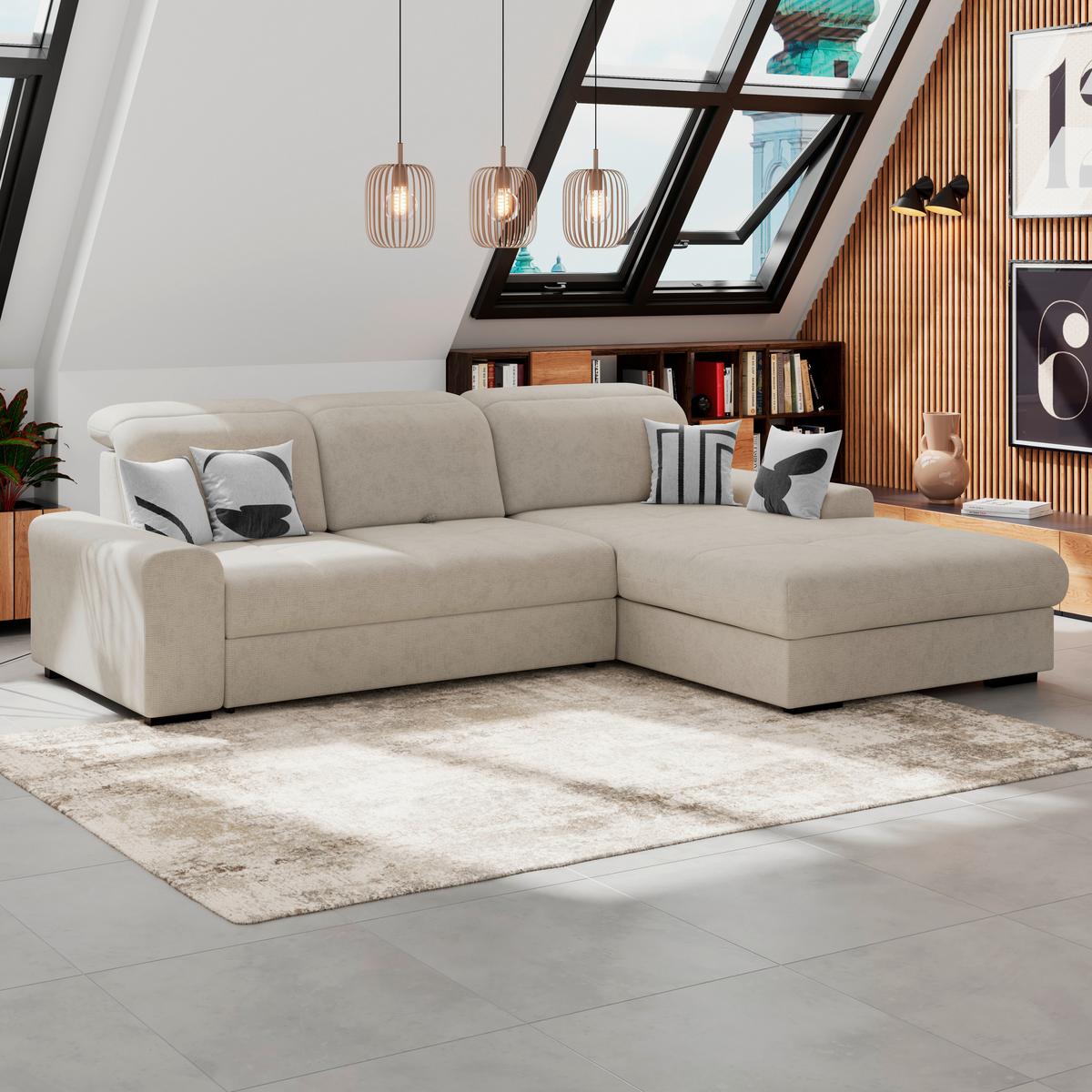 Ecksofa mit Bettfunktion Malaga new Chenille hellgrau - Hellgrau/Schwarz, KONVENTIONELL, Textil (286/203cm) - Ondega