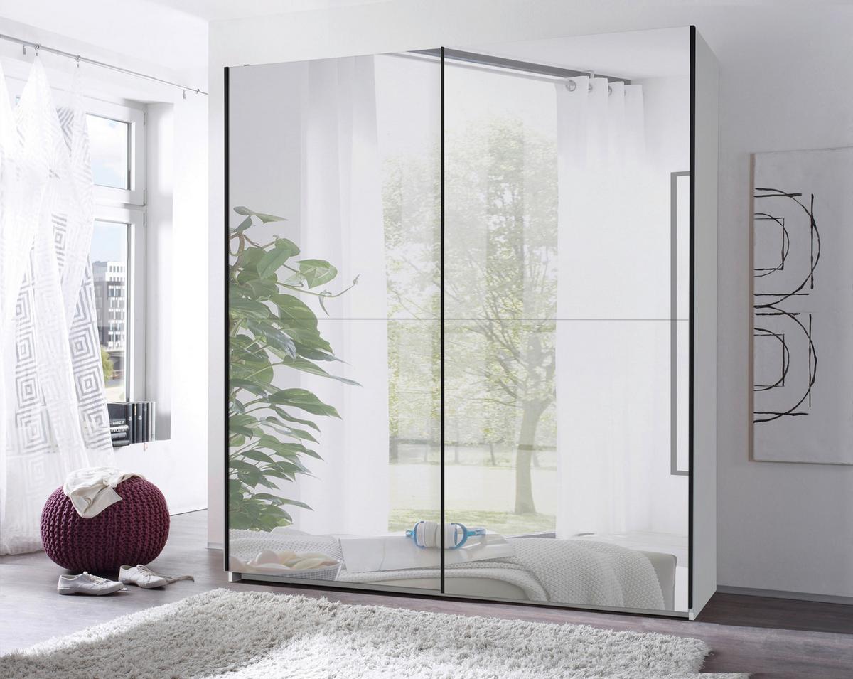 Schwebetürenschrank Neomi Weiß Dekor, B: 215cm - Weiß, Trend, Glas/Holzwerkstoff (215/210/60cm)