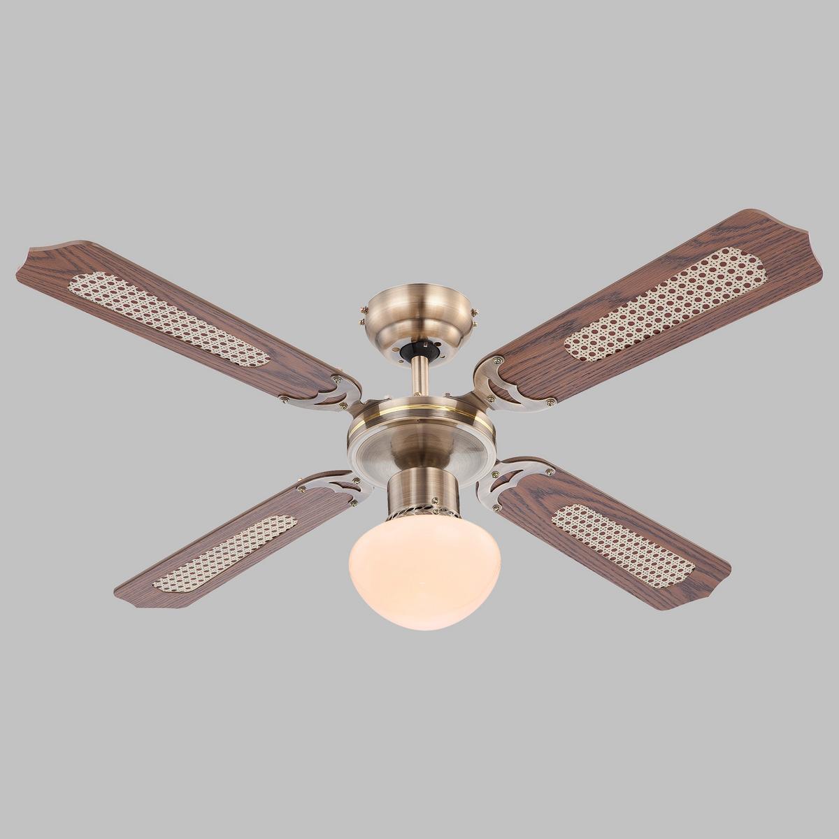 Deckenventilator Aston 4 Holzflügel, Led-Leuchte - Eichefarben, KONVENTIONELL, Glas/Holz (106,6/41,5cm) - Globo