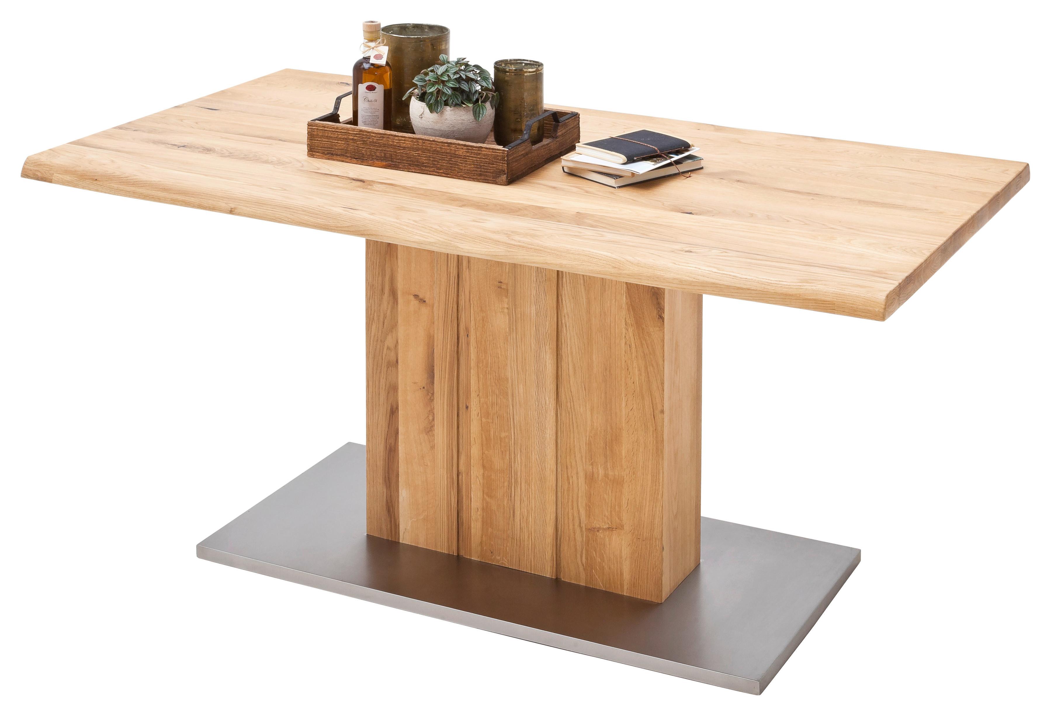 Esstisch Eiche Greta 160x90 Cm Eichefarben/edelstahlfarben - Eichefarben, Design, Holz/Holzwerkstoff (160/90/77cm) - Livetastic