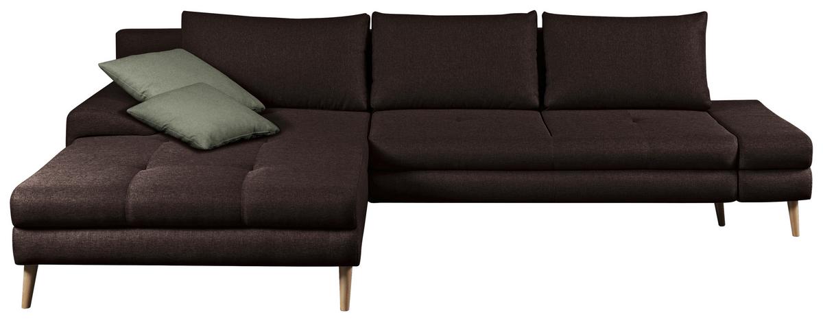Ecksofa Mit Schlaffunktion Floby Stauraum Schwarz - Dunkelbraun/Erlefarben, Trend, Textil (313/215cm) - MID.YOU