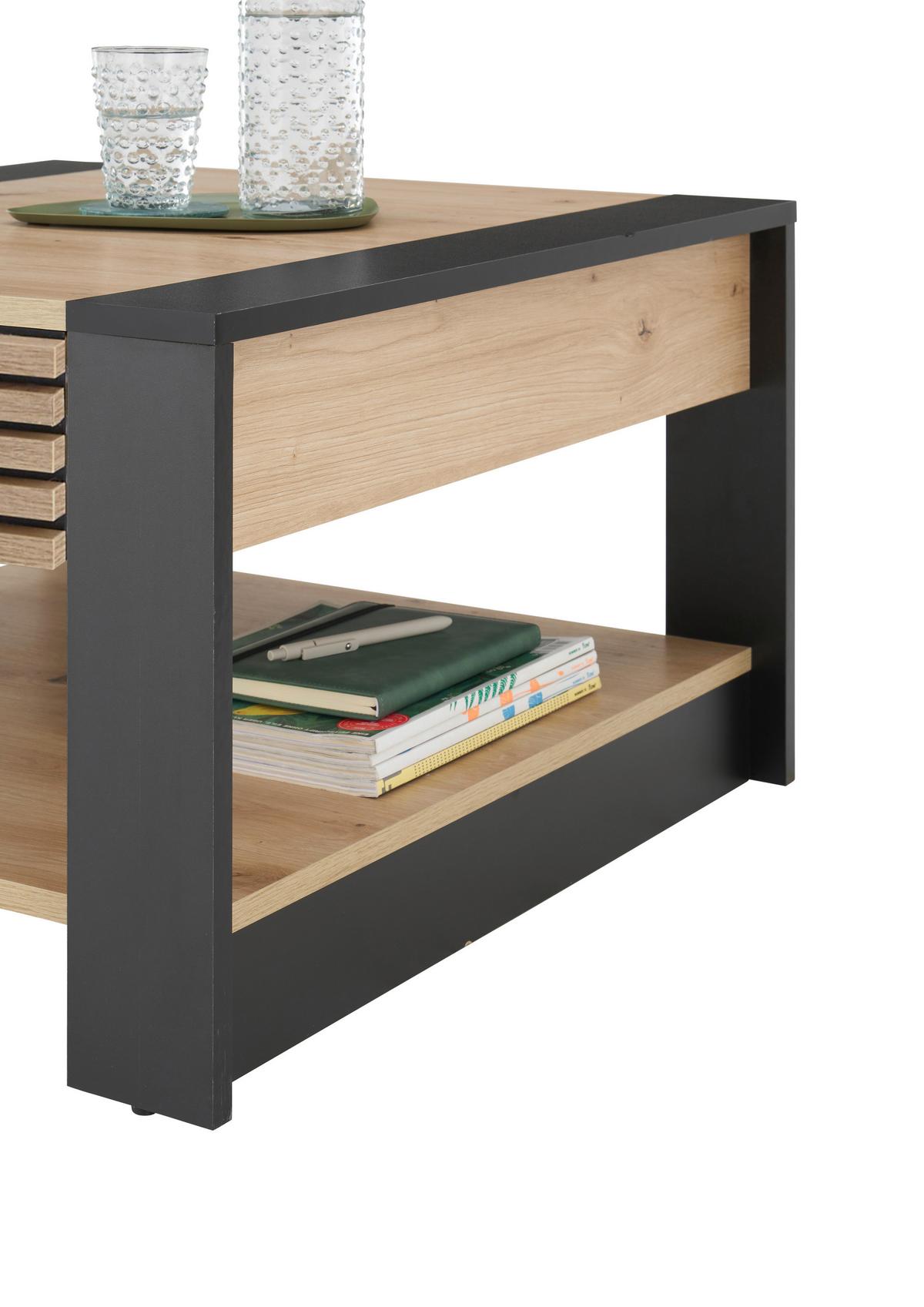 Couchtisch + Lade Feli Eiche Artisan Dekor - Schwarz/Eiche Artisan, Design, Holzwerkstoff (70/42/70cm) - Livetastic