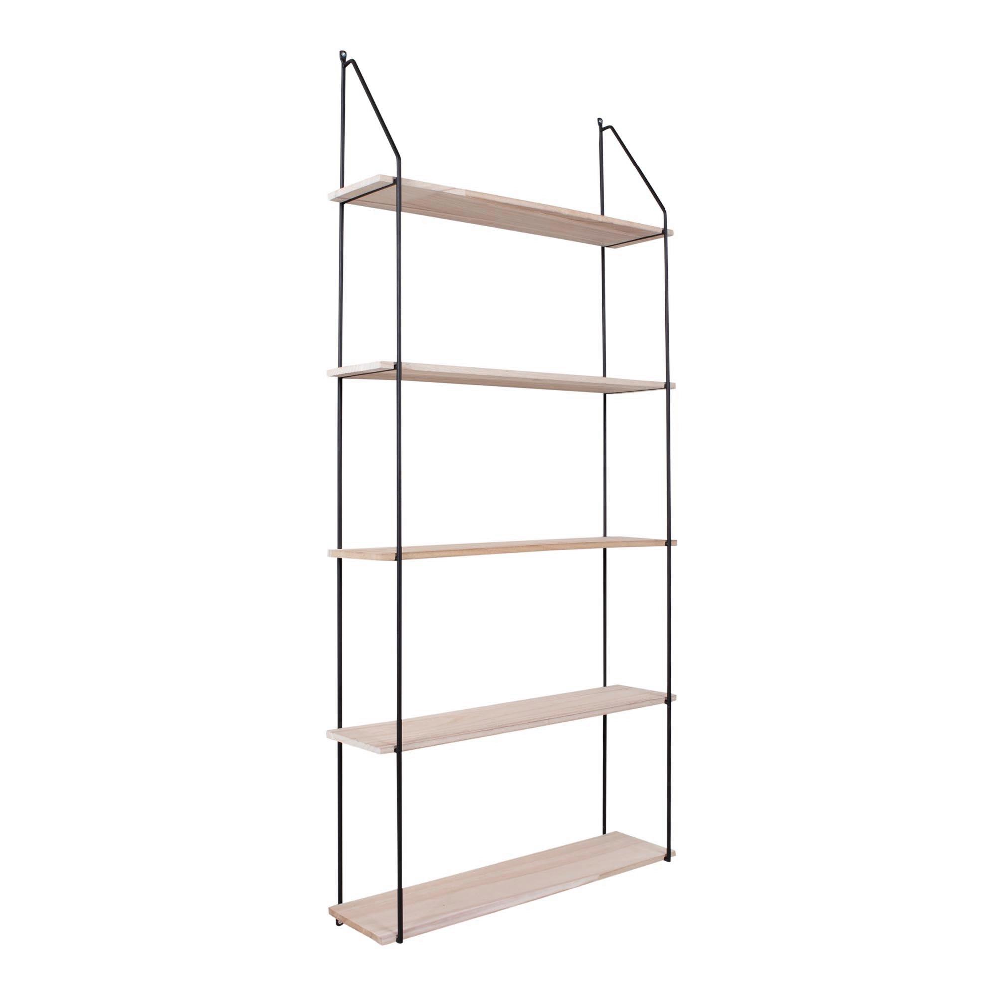 Dekowandregal Naturfarben Schwarz B: 65 cm - Schwarz/Naturfarben, Basics, Holz/Metall (65/145/17cm)