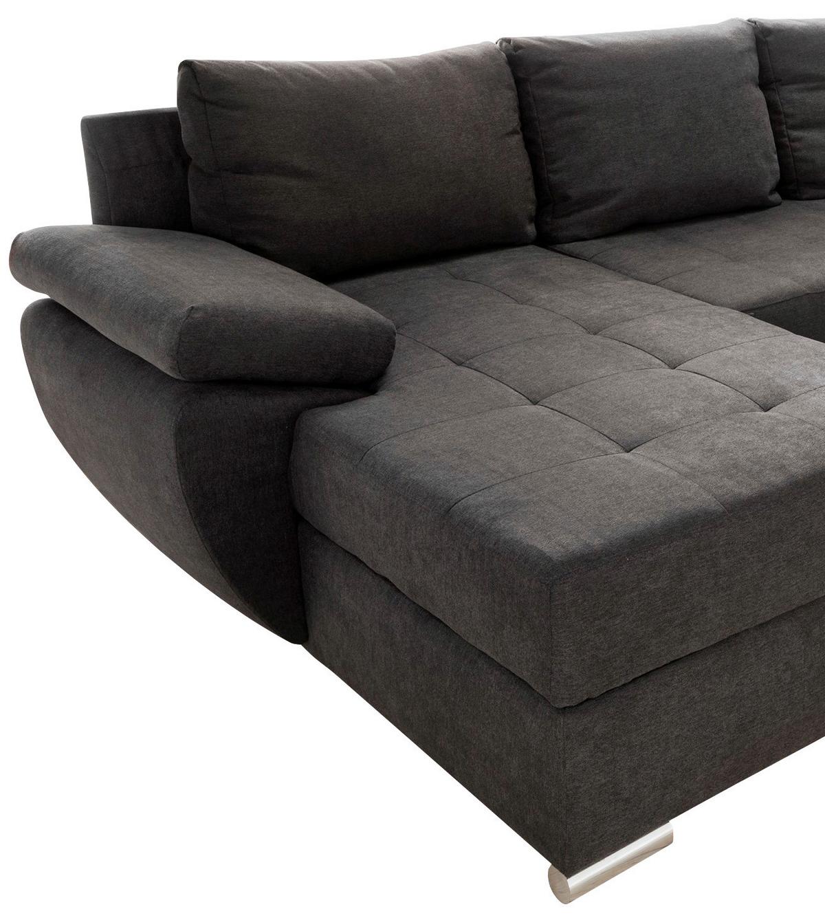 Wohnlandschaft Terana mit Schlaffunktion, Braun - Taupe/Chromfarben, KONVENTIONELL, Textil (157/305/219cm) - P & B