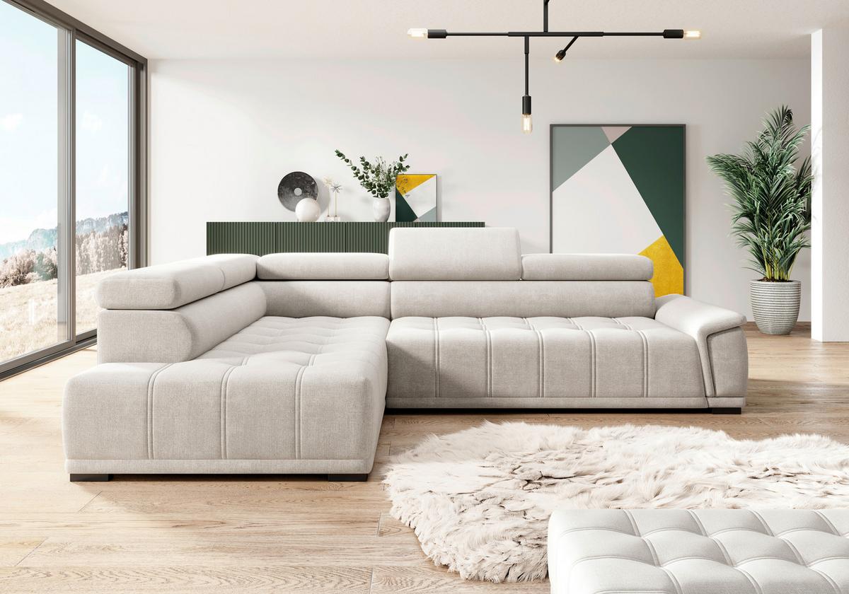 Rohová sedačka GRINALDI, ľavá, šedobílá - černá/šedobílá, Moderní, textil/plast (206/283cm) - Premium Living