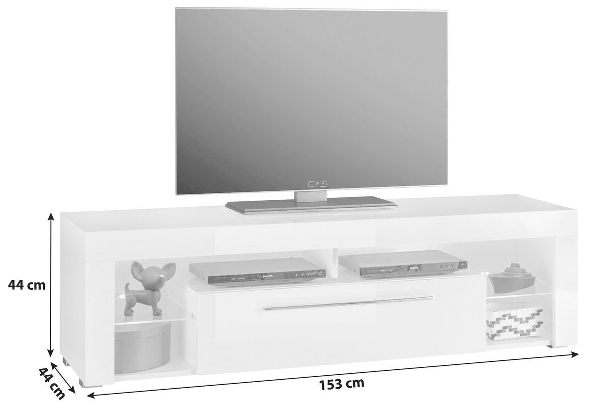 Tv-element Goal 1 B: 153 Cm Weiß - Weiß, Design, Glas/Holzwerkstoff (153/44/44cm) - MID.YOU