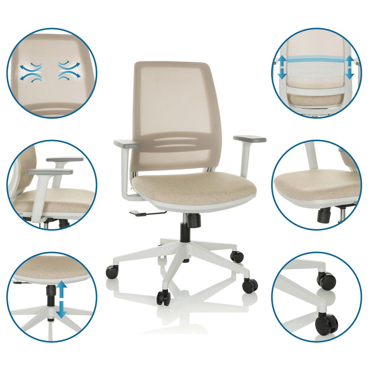 Drehstuhl Profondo Eco W - Beige/Weiß, Basics, Kunststoff/Textil (68/98,5-108,5/56cm) - MID.YOU