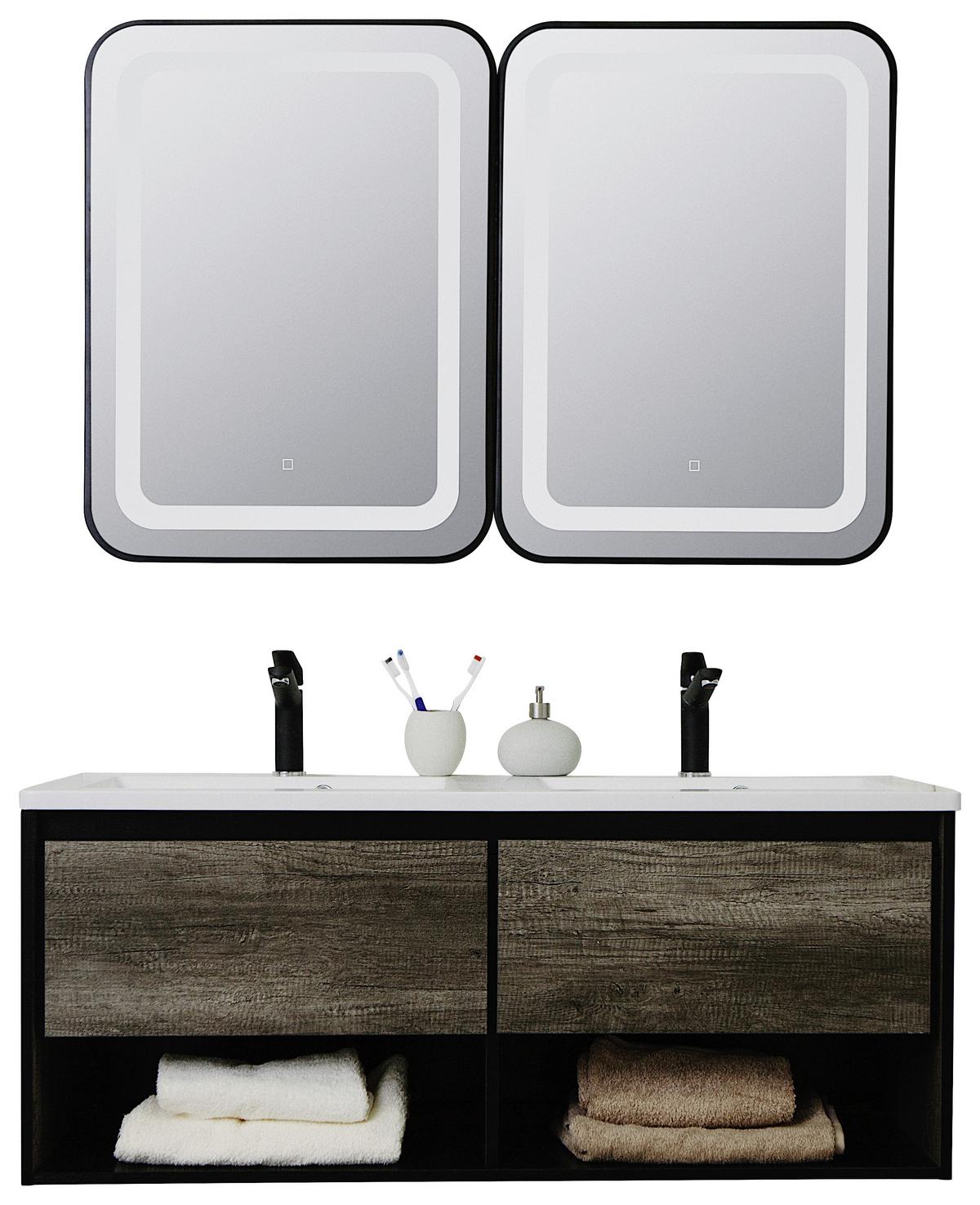 Skřínka s umývadlem Soho š: 120 cm tmavěšedá - bílá/tmavě šedá, Basics, kompozitní dřevo/kámen (120/50/46cm) - Sanotechnik