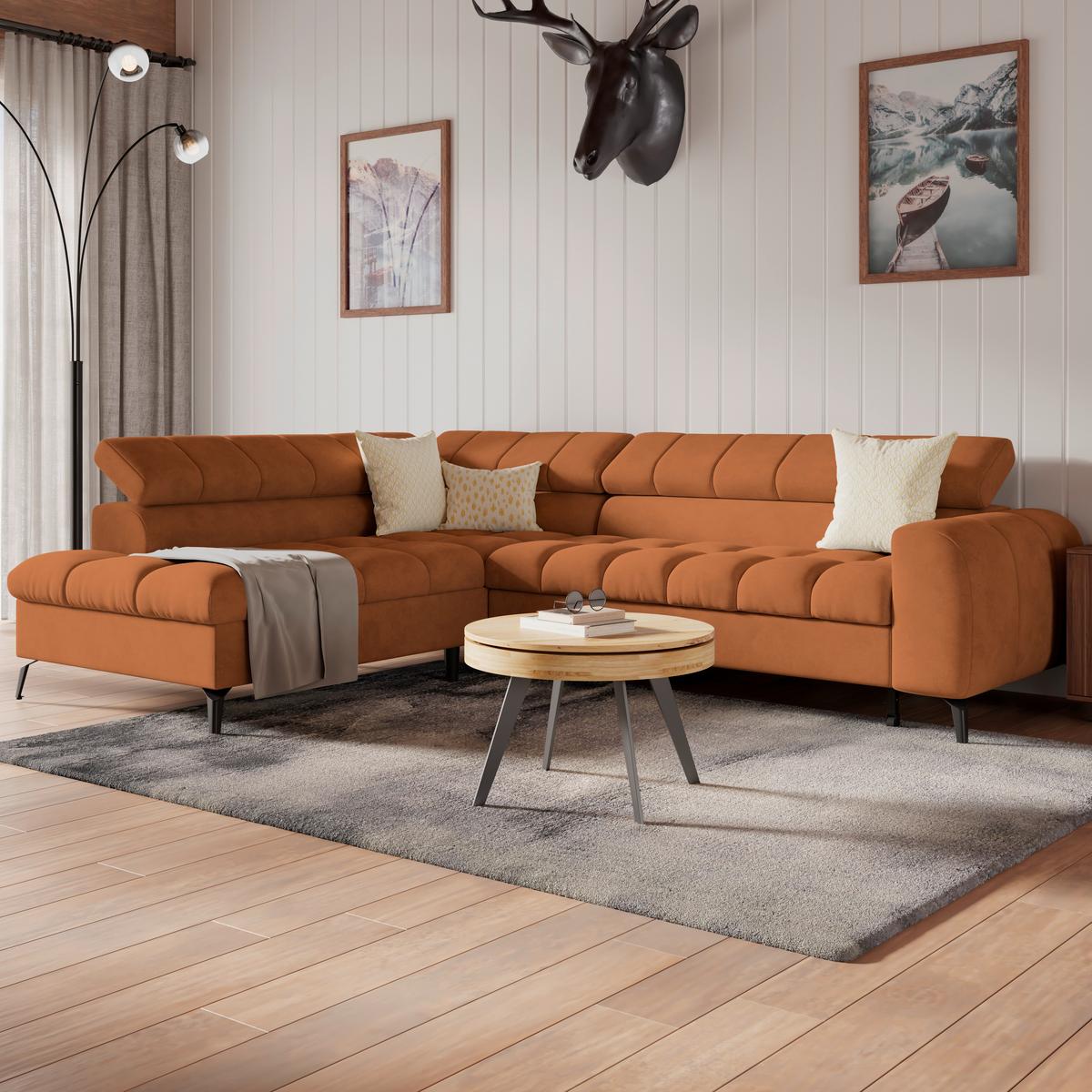 Ecksofa mit Schlaffunktion & Bettkasten Volf Rostfarben - Rostfarben/Schwarz, Trend, Kunststoff/Textil (203/261cm)