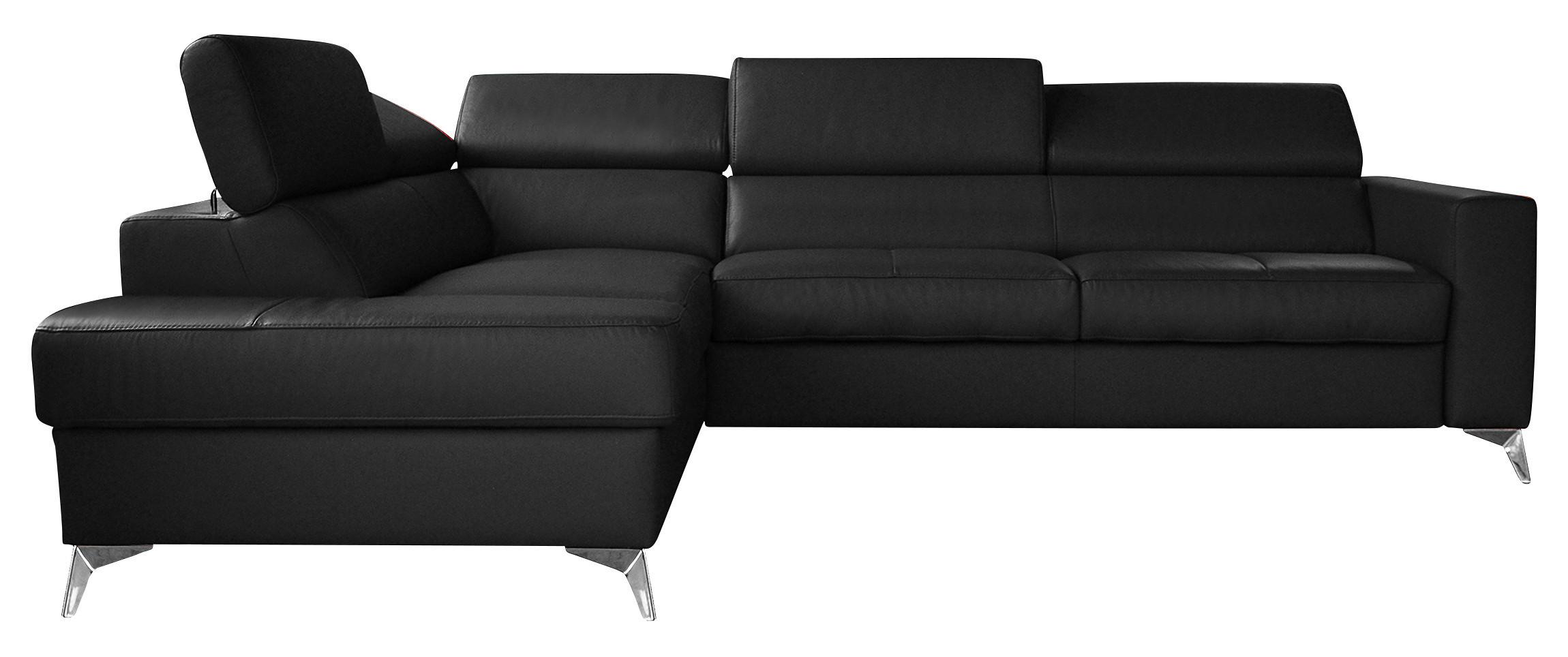 Ecksofa Mondo, Schwarz S: 208x286 Cm - Chromfarben/Schwarz, Design, Leder/Textil (208/286cm) - Livetastic