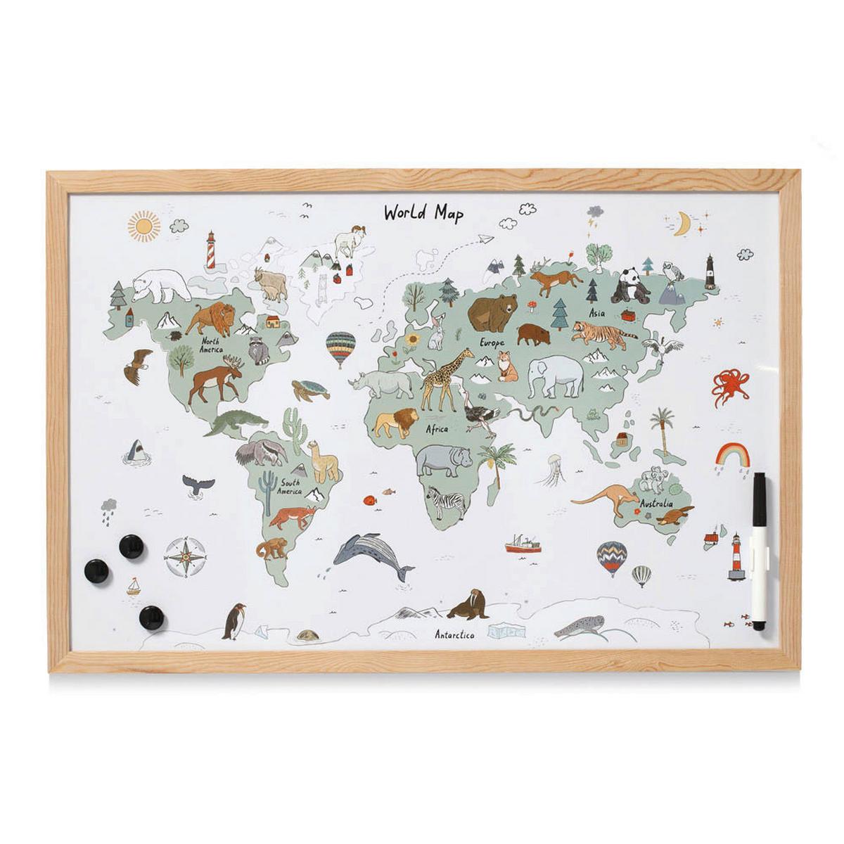Magnet/Schreibtafel 'Weltkarte 60x40 cm - Basics, Holz (60/40/1,5cm)