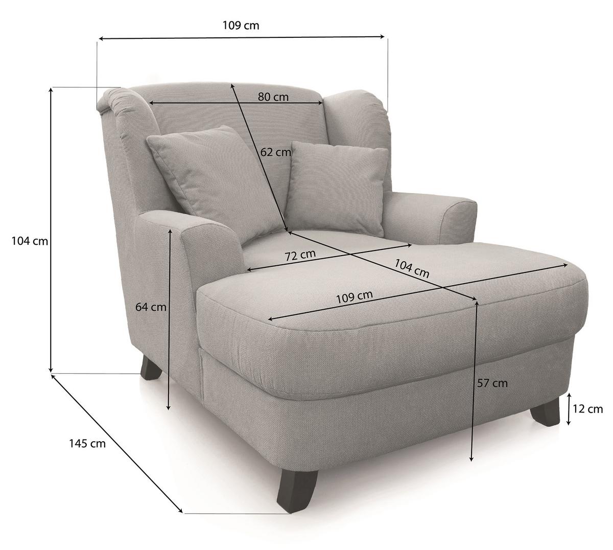 XXXL-Sessel Asado grau teilmassiv, B: 109 cm - Dunkelbraun/Grau, KONVENTIONELL, Textil (109/104/145cm) - Sit & More