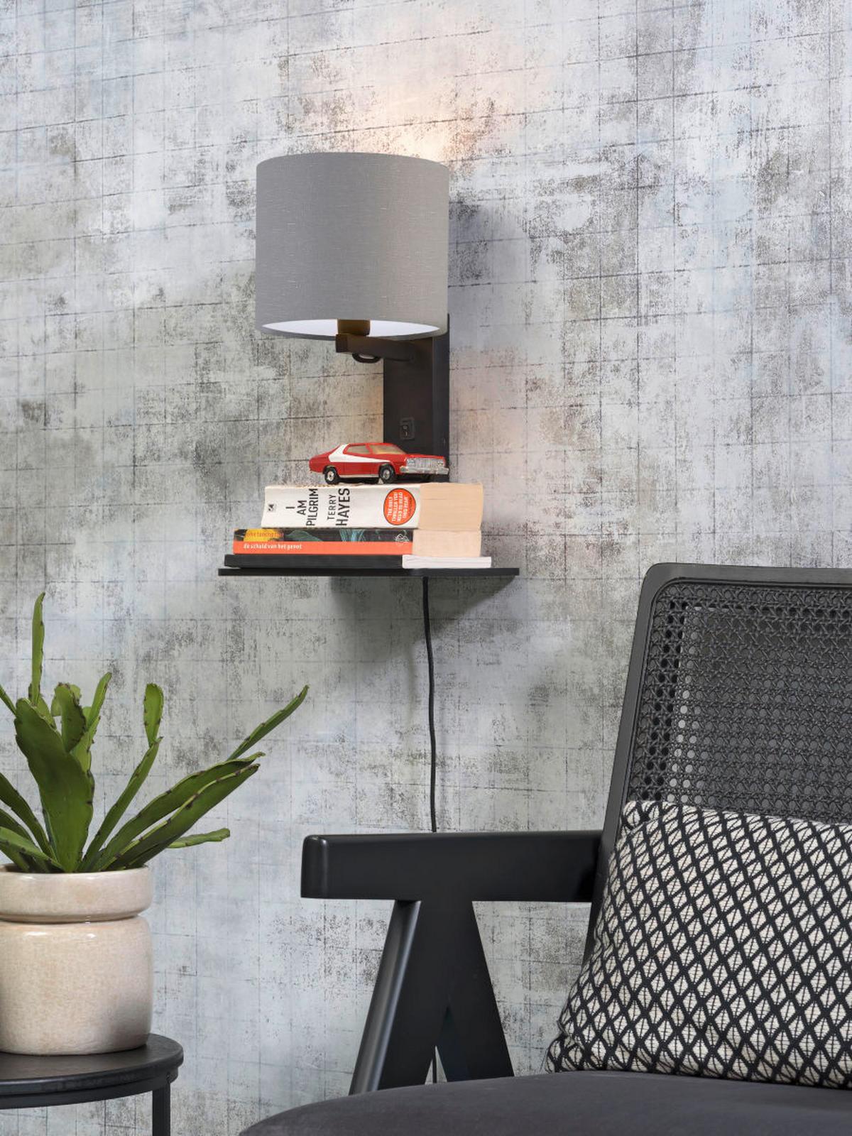 Wandleuchte Andes/W1/B/1815/Lg - Hellgrau/Schwarz, Trend, Holz/Textil (19/24/36cm) - Good & Mojo