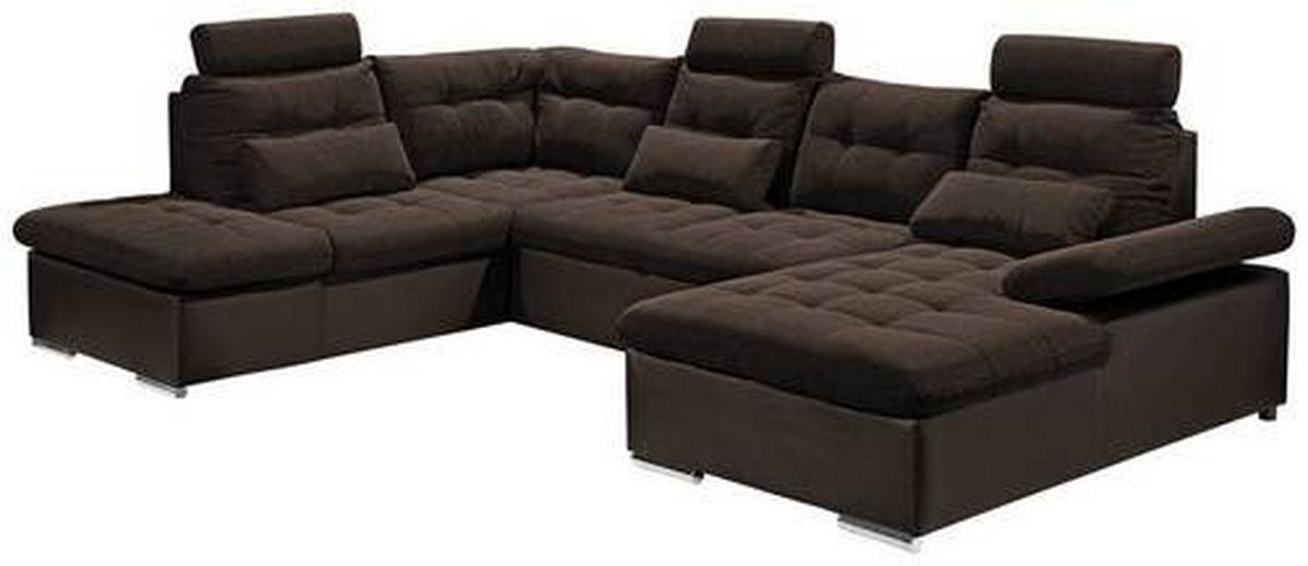 Wohnlandschaft Jakarta U Dunkelbraun - Dunkelbraun/Silberfarben, MODERN, Holzwerkstoff/Textil (218/324/170cm) - MID.YOU