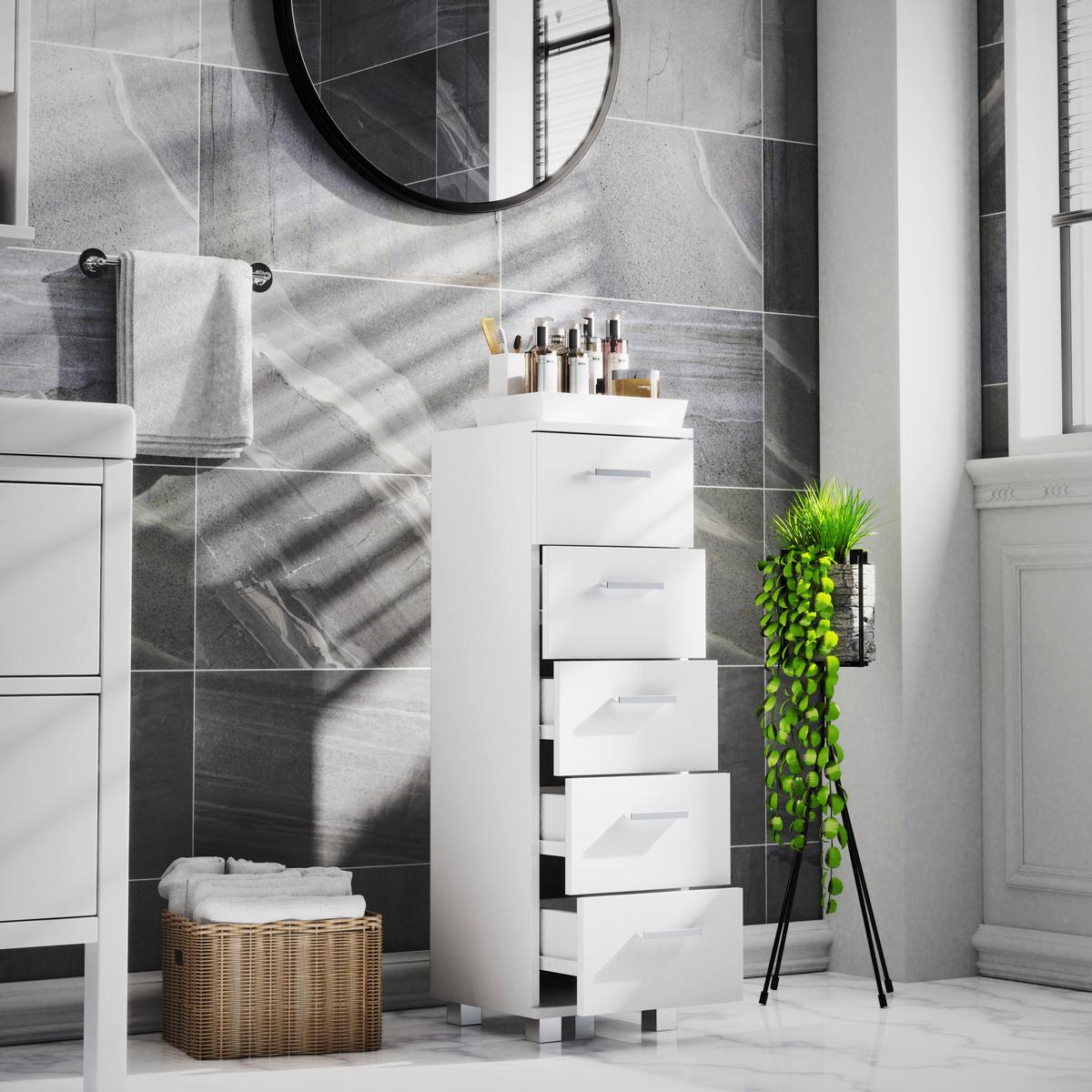 Highboard Zalo M Weiß B: 30 Cm - Silberfarben/Weiß, MODERN, Holzwerkstoff (30/94/30cm) - MID.YOU