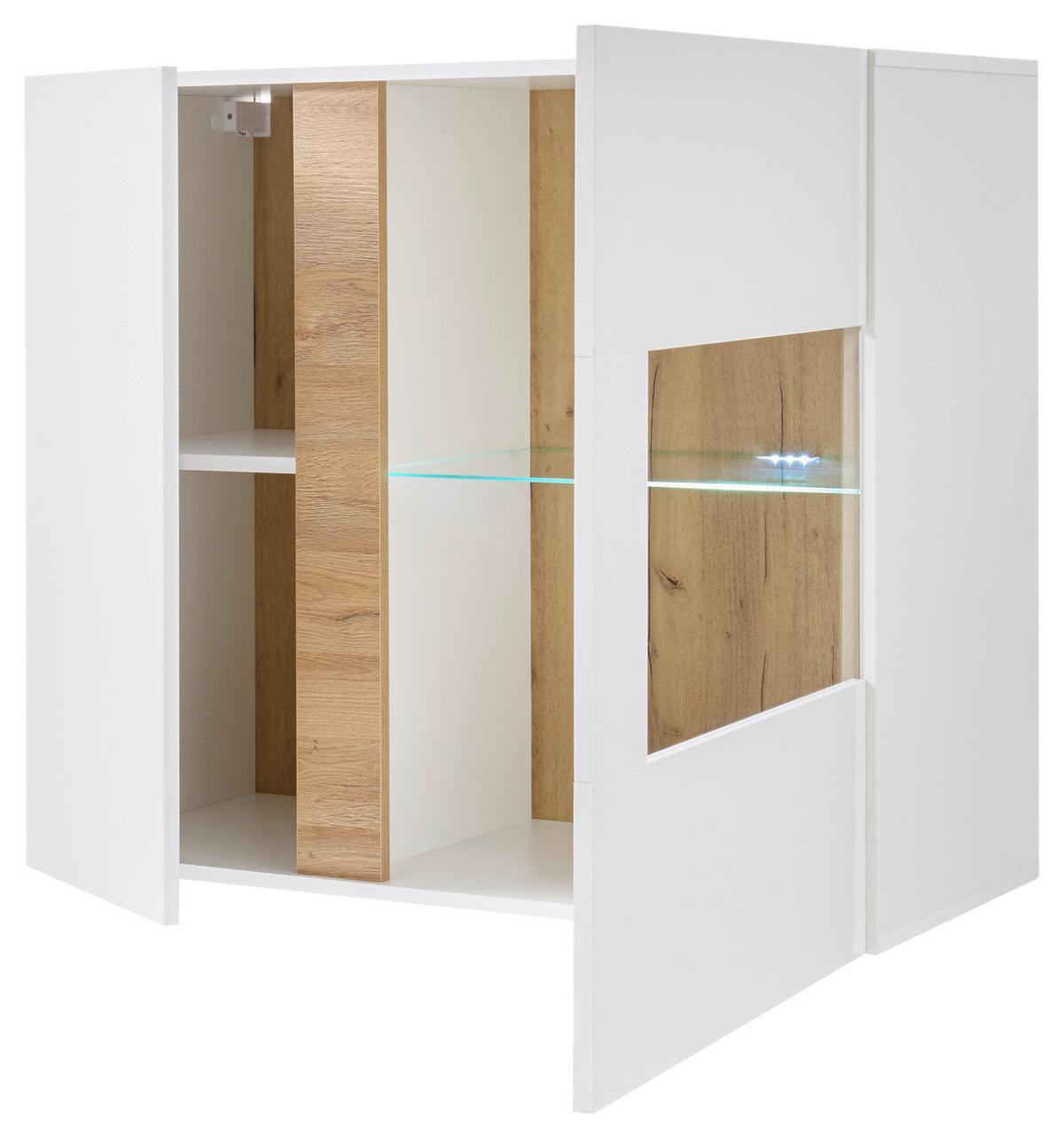 Hängevitrine Clair Weiß/Eiche Dekor B: 97cm - Eichefarben/Weiß, Design, Glas/Holzwerkstoff (97/83/40cm) - MID.YOU