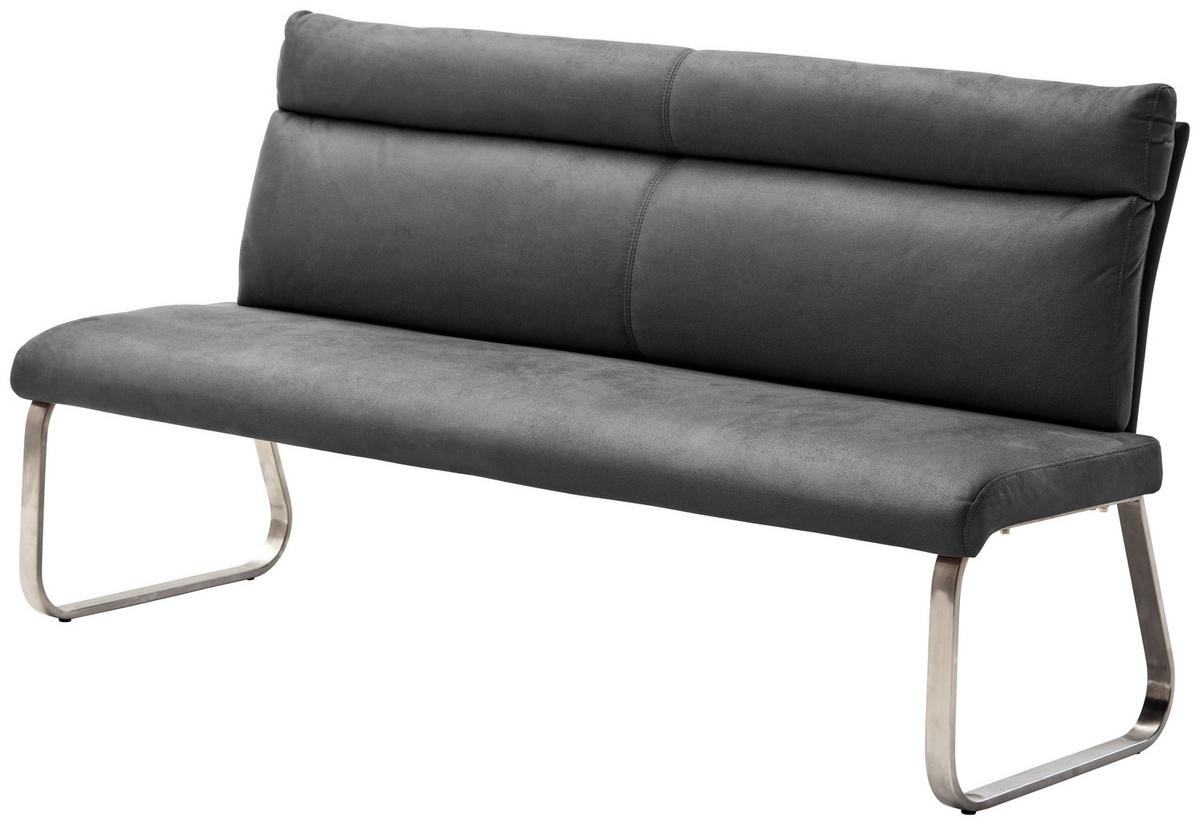 Sitzbank Mit Lehne Grau Rabea 180x98 Cm - Edelstahlfarben/Braun, Design, Textil/Metall (180/98/70cm) - Livetastic