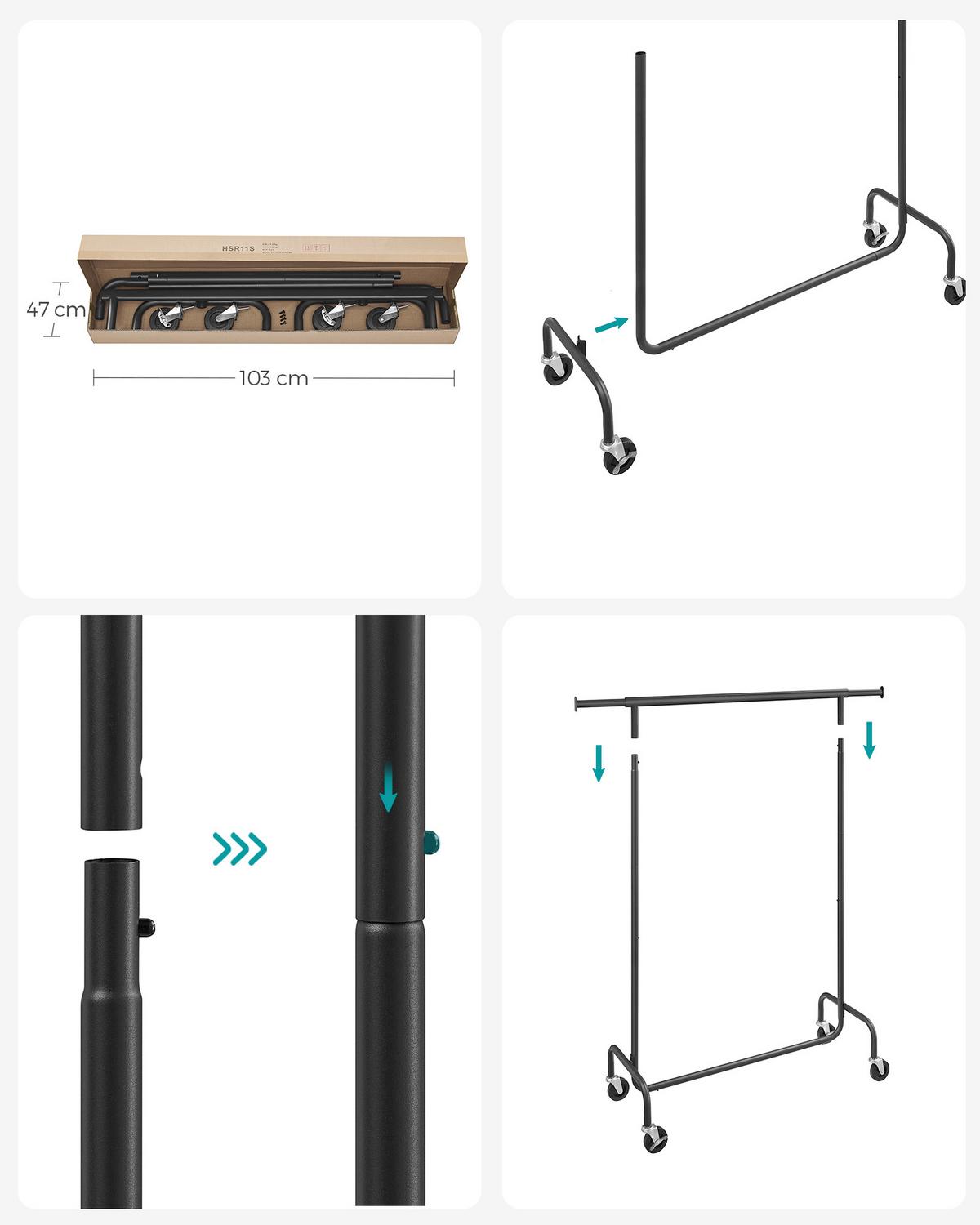 Kleiderwagen Schwarz B: 110 cm - Schwarz, Basics, Kunststoff/Metall (110/162,9/45cm)