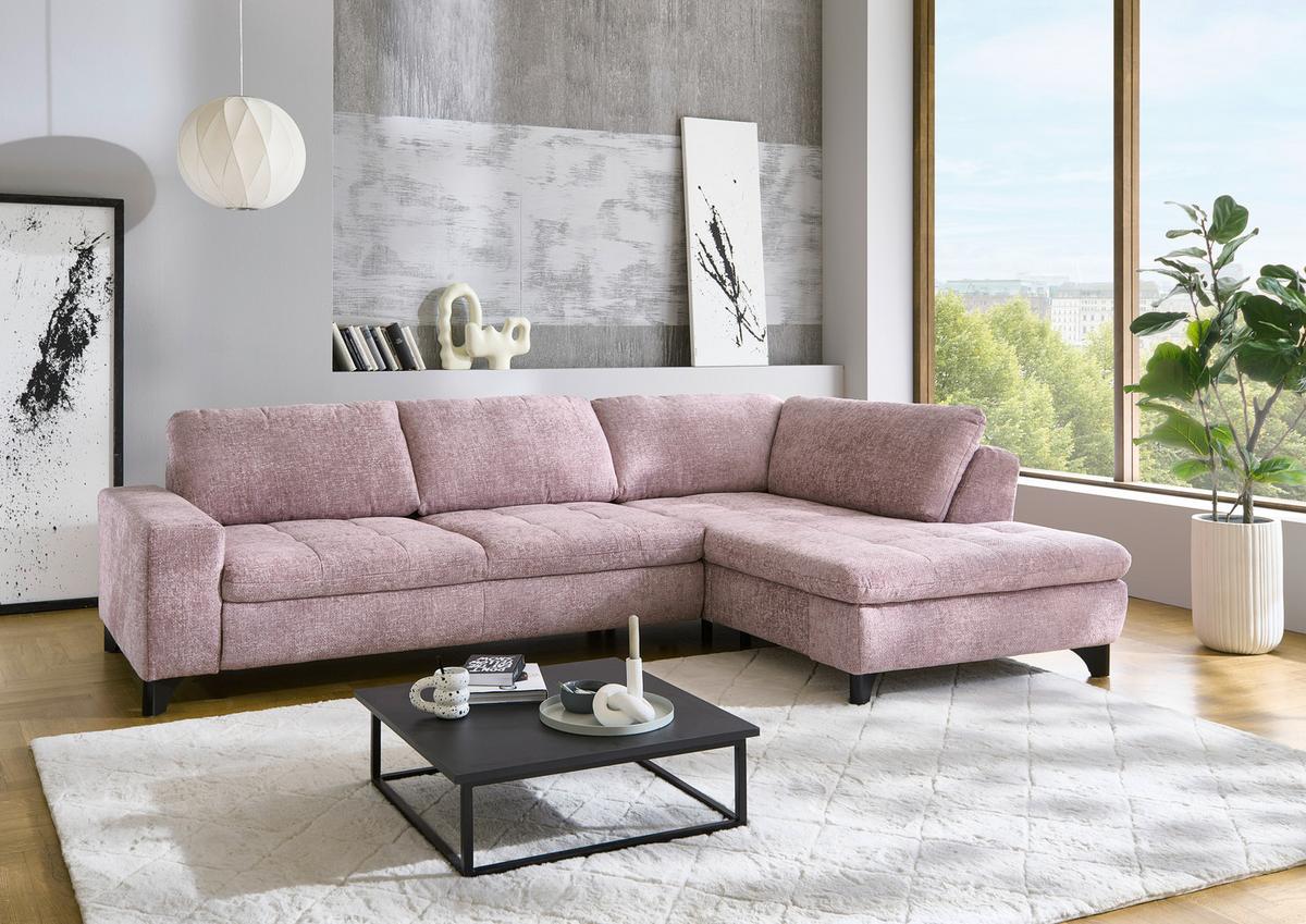 Rohová sedačka LANDO, pravá, ružová ženilka PIA,bez funkcií - čierna/ružová, Modern, kov/textil (289/197cm) - Premium Living