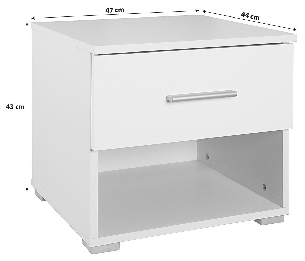 Nachtkästchen Weiß H: 43cm Halle - Weiß Hochglanz/Alufarben, KONVENTIONELL, Holzwerkstoff (47/43/44cm) - Rauch Möbel