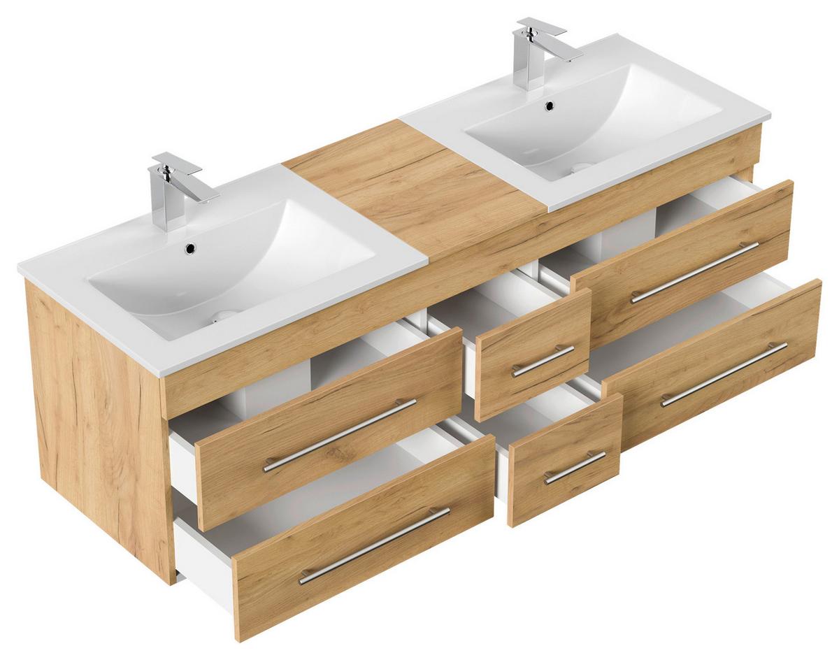 WASCHTISCHKOMBI Nero XL, Eichefarben B: 153 cm - Eichefarben/Weiß, Basics, Keramik/Holzwerkstoff (153cm) - MID.YOU