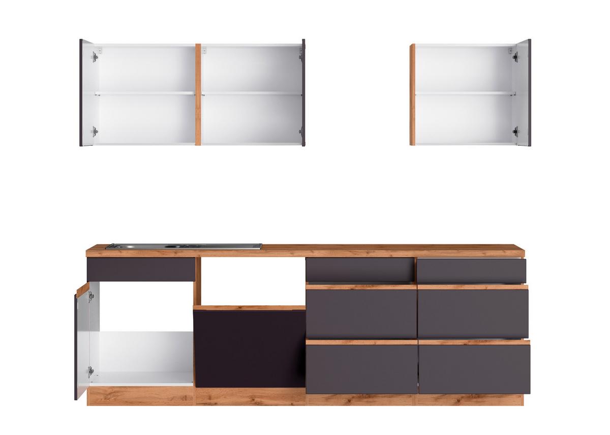 Zweizeilige Küche Turin 390 cm Grau/ Wotaneiche Dekor - Eiche Wotan/Grau, Design, Holzwerkstoff (390cm) - Held