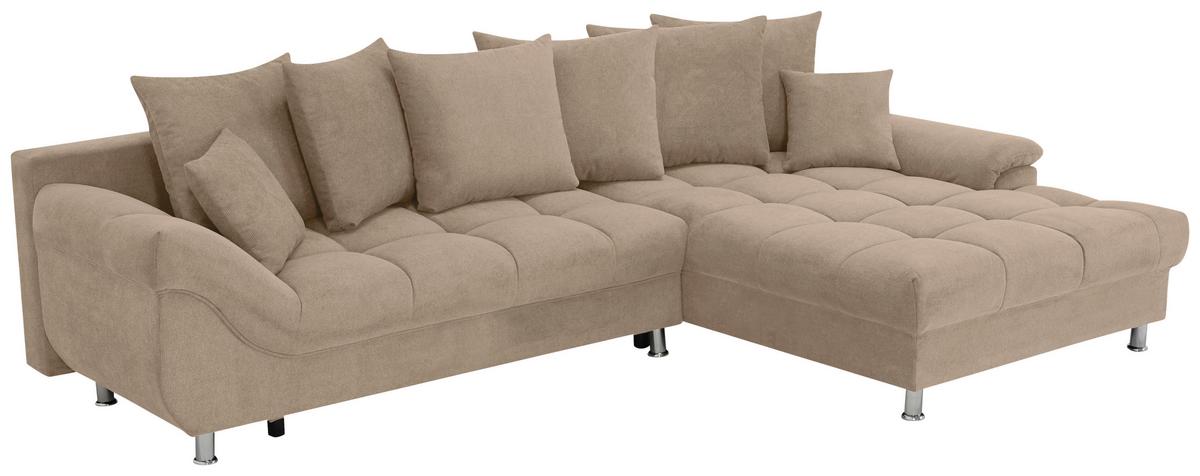 Ecksofa Erice Taupe S: 312x198 cm - Taupe/Chromfarben, Design, Textil (312/198cm) - Livetastic