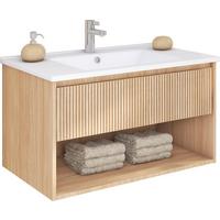 Waschtischkombi Andora Eichenfarben B: 80 cm - Eichefarben/Weiß, MODERN, Keramik/Holzwerkstoff (80/50/46cm)