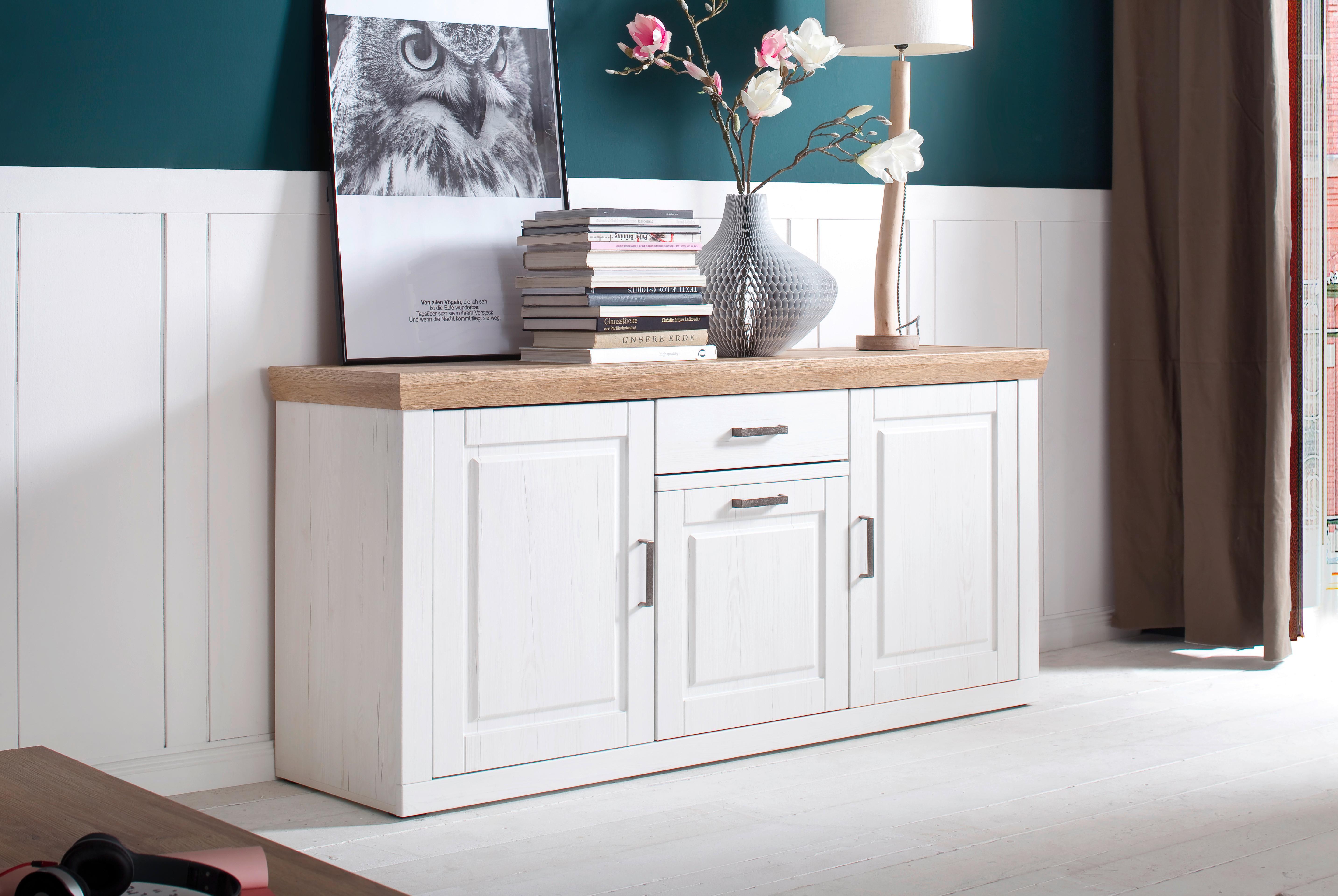 Sideboard 183 cm Brixen Eiche/Pinie Dekor - Eichefarben/Schwarz, Basics, Holzwerkstoff (183/85/50cm) - Livetastic