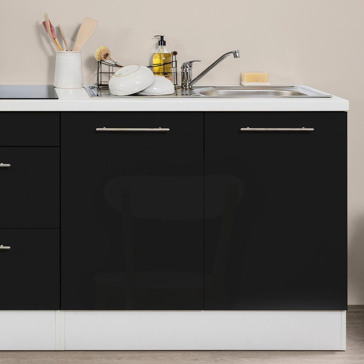 Küchenzeile mit Geräten 270 cm Schwarz Hochglanz/Weiß - Schwarz/Weiß, KONVENTIONELL, Holzwerkstoff (270cm) - Respekta