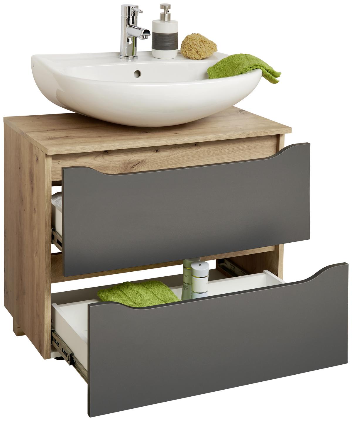 SKRINKA POD UMÝVADLO GIGA - čierna/farba duba, Modern, kompozitné drevo/plast (70/60/40cm)