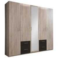 Drehtürenschrank Mit Spiegel + Laden 225cm Fly, Eiche/Graphit - Eichefarben/Graphitfarben, Design, Glas/Holzwerkstoff (225/210/58cm) - MID.YOU