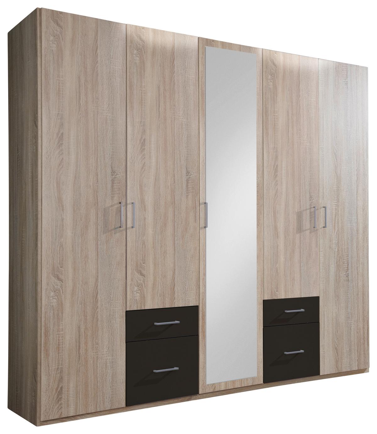 Drehtürenschrank Mit Spiegel + Laden 225cm Fly, Eiche/Graphit - Eichefarben/Graphitfarben, Design, Glas/Holzwerkstoff (225/210/58cm) - MID.YOU