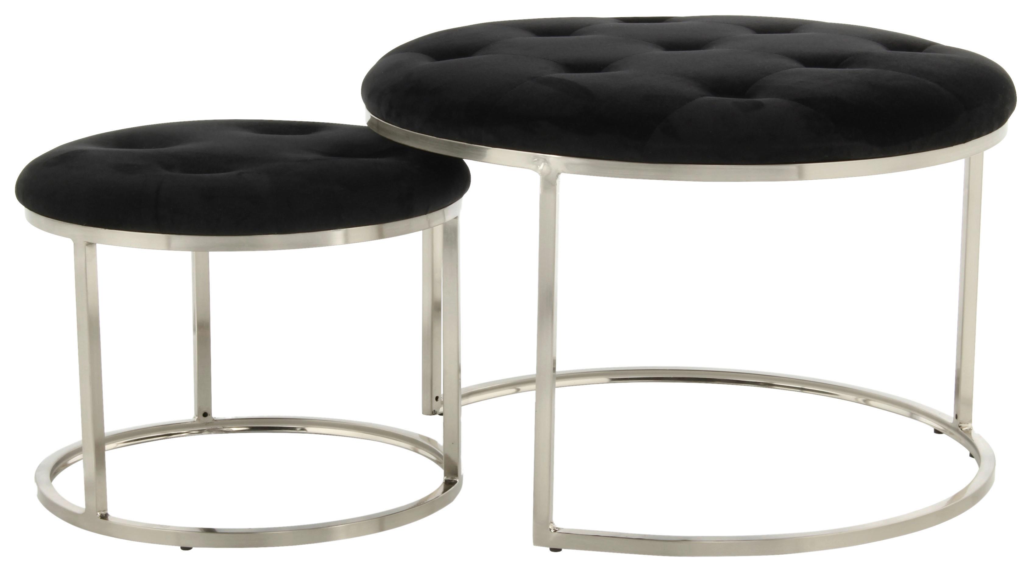 Hockerset 2-teilig Myla 100 Schwarz/silberfarben D:60/40cm - Silberfarben/Schwarz, Design, Textil (40/60/32/41/40/60cm) - Kayoom