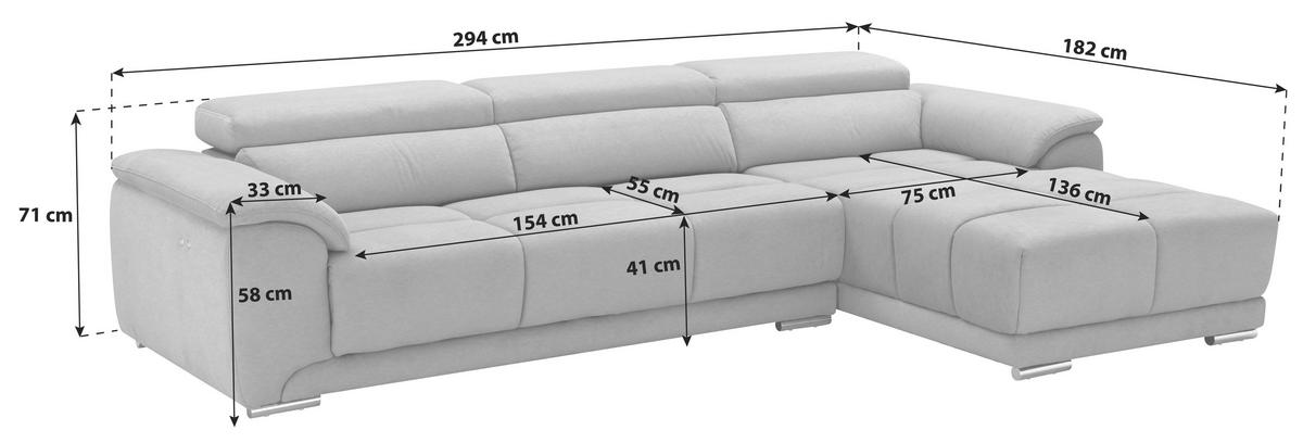 Ecksofa mit Relaxfunktion Captain - Silberfarben/Grau, MODERN, Holz/Textil (294/182cm) - Livetastic