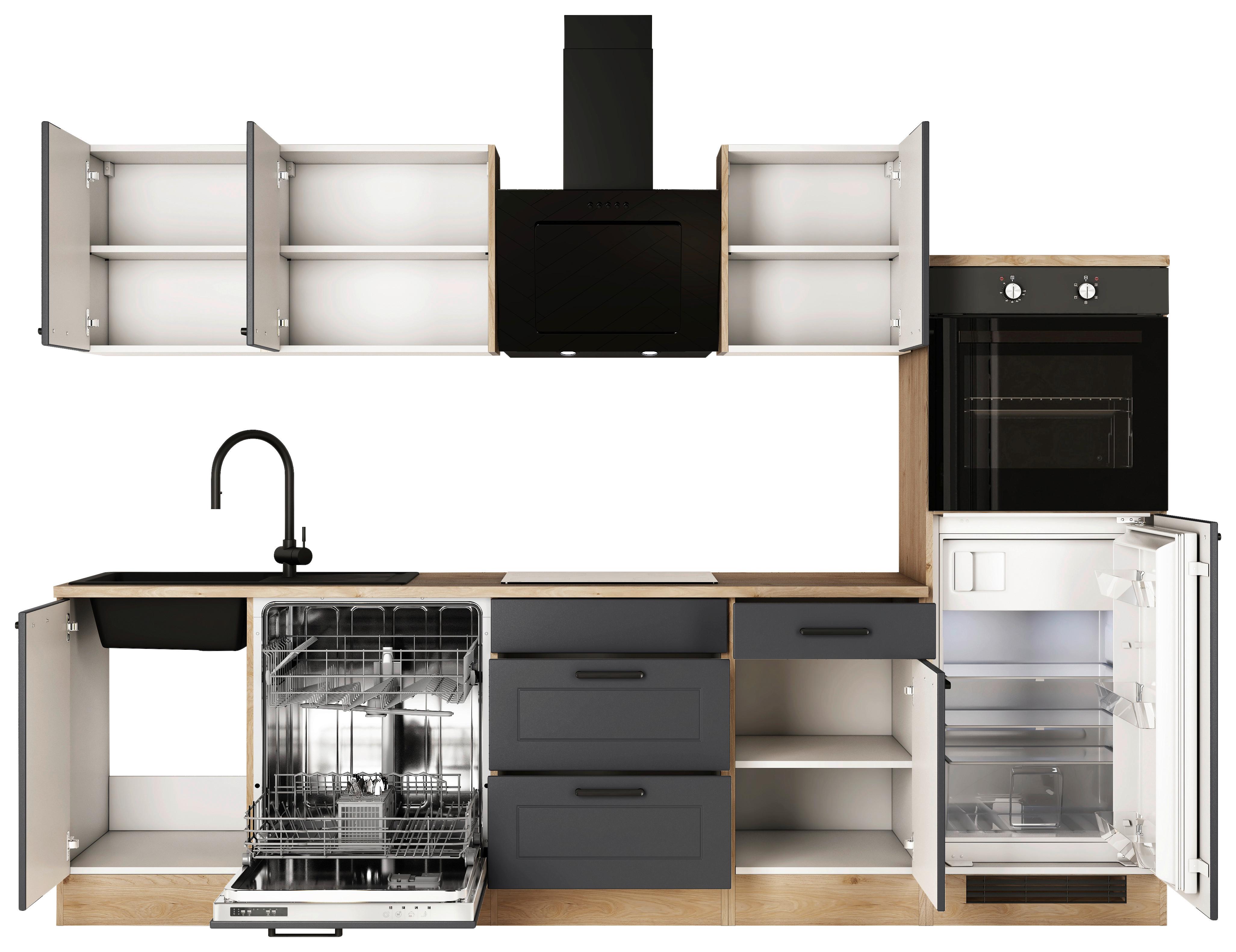 Küchenblock Romeo Eiche Dekor/Anthrazit B: 280cm - Eichefarben/Anthrazit, Basics, Holzwerkstoff (280cm) - FlexWell