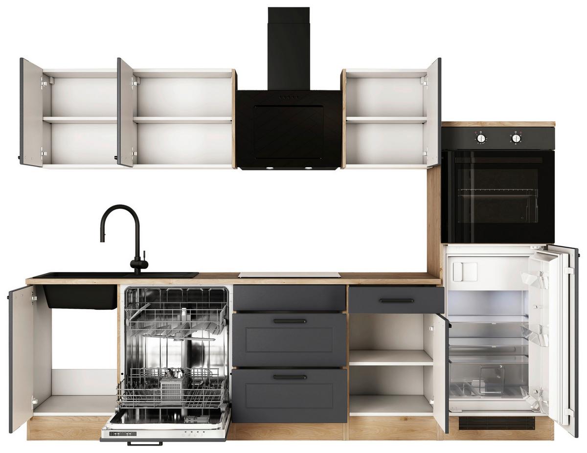 Küchenblock Romeo Eiche Dekor/anthrazit B: 280cm - Eichefarben/Anthrazit, Basics, Holzwerkstoff (280cm) - FlexWell