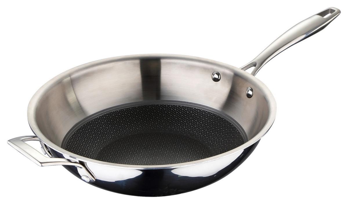 Wok Hi-Tech 3 Ø 53 cm Edelstahl Antihaftbeschichtet - Edelstahlfarben/Schwarz, Basics, Metall (53/29,5/9cm) - Masterpro