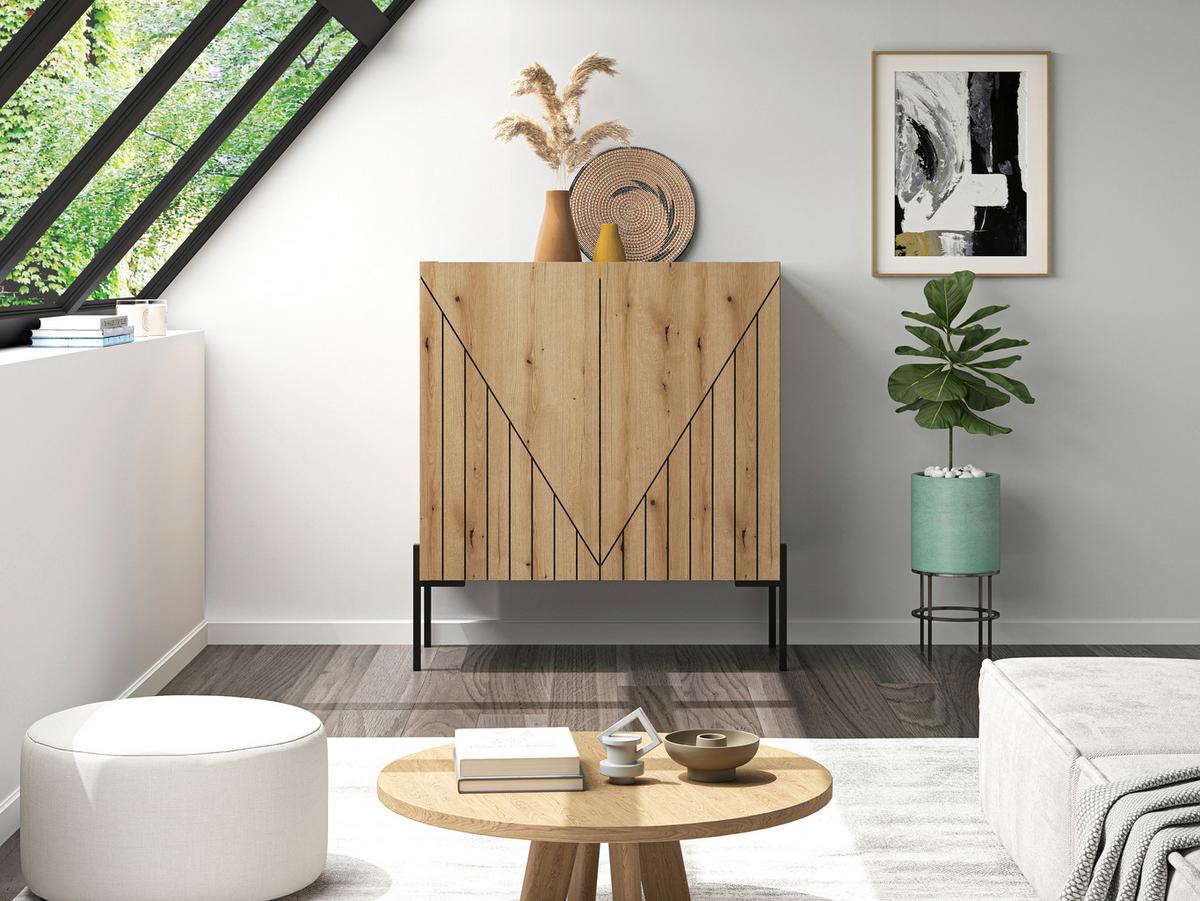 KOMODA NEO - černá/tmavý dub, Design, kov/kompozitní dřevo (82/91/40cm) - Livetastic