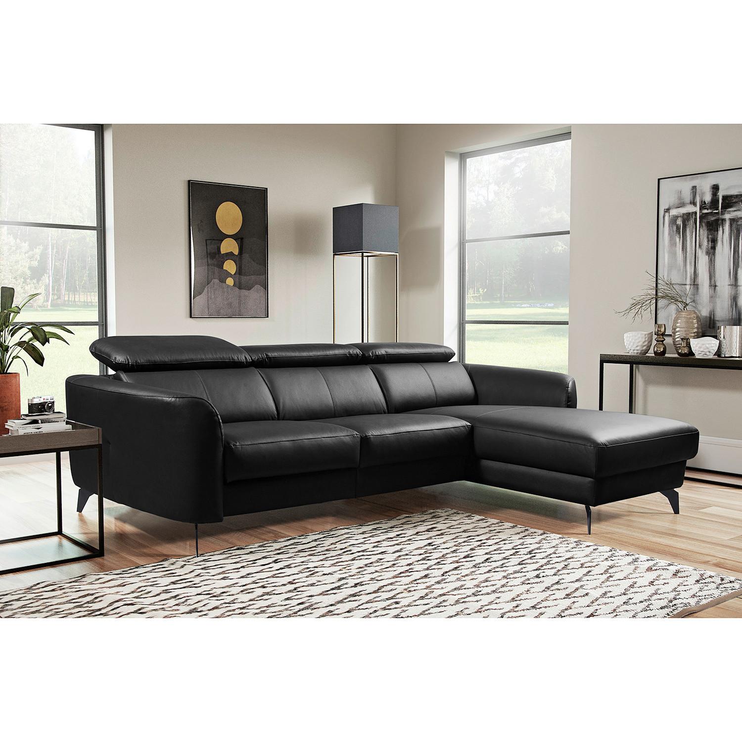 Ecksofa Berne Schwarz S: 261x183 cm - Schwarz, Design, Leder/Textil (261/183cm) - Livetastic