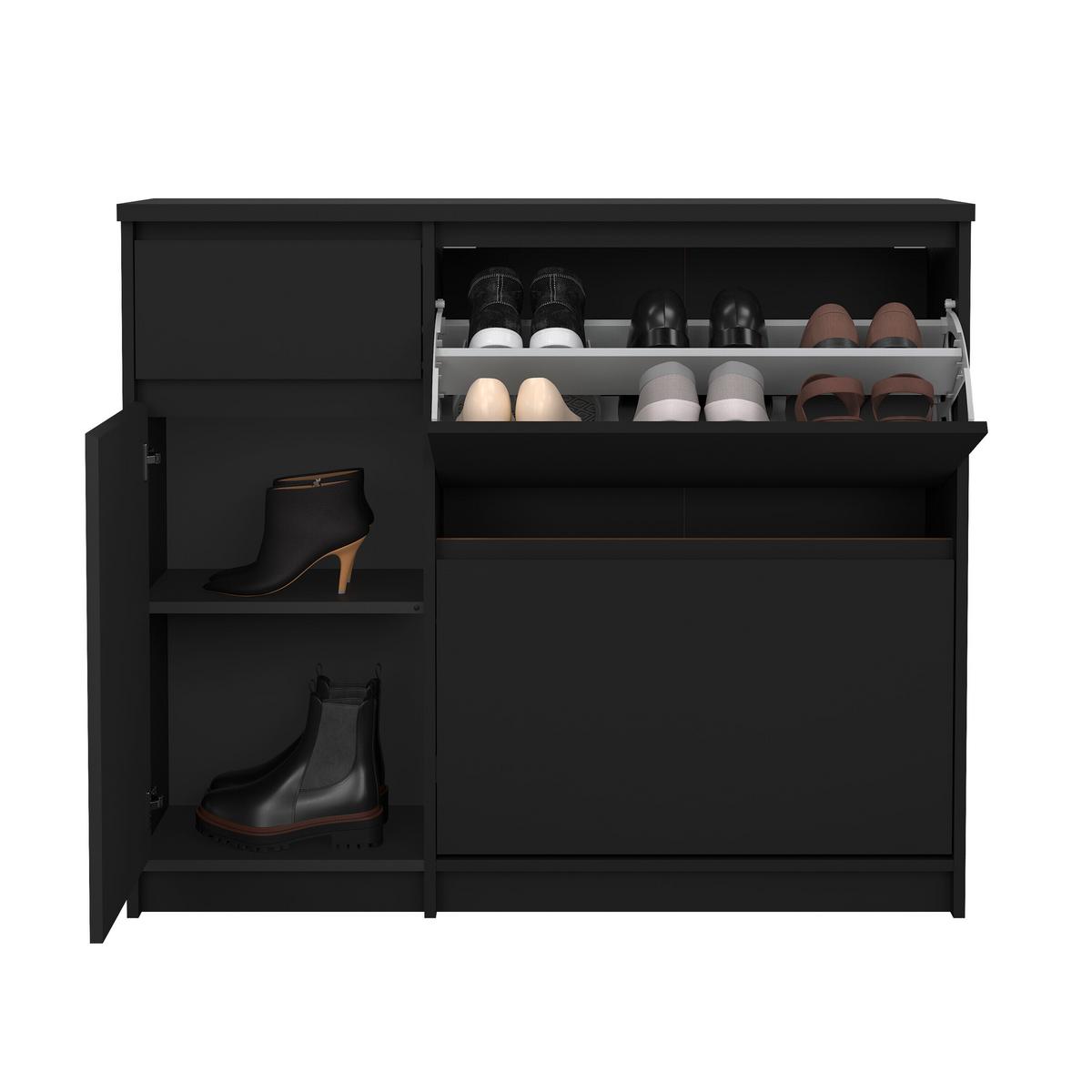Schuhschrank Naia Schwarz, B: 108,9 Cm - Schwarz, Design, Holzwerkstoff (108,9/92,9/31,5cm) - Livetastic