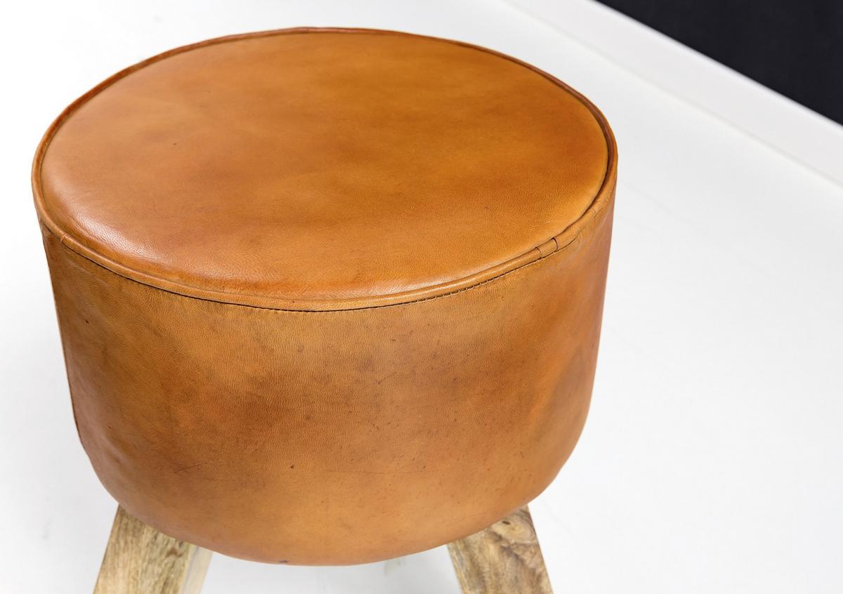 Hocker Leder Braun Sitz Gepolstert H: 45 cm Rund - Braun, Natur, Leder (37/45/37cm) - MID.YOU