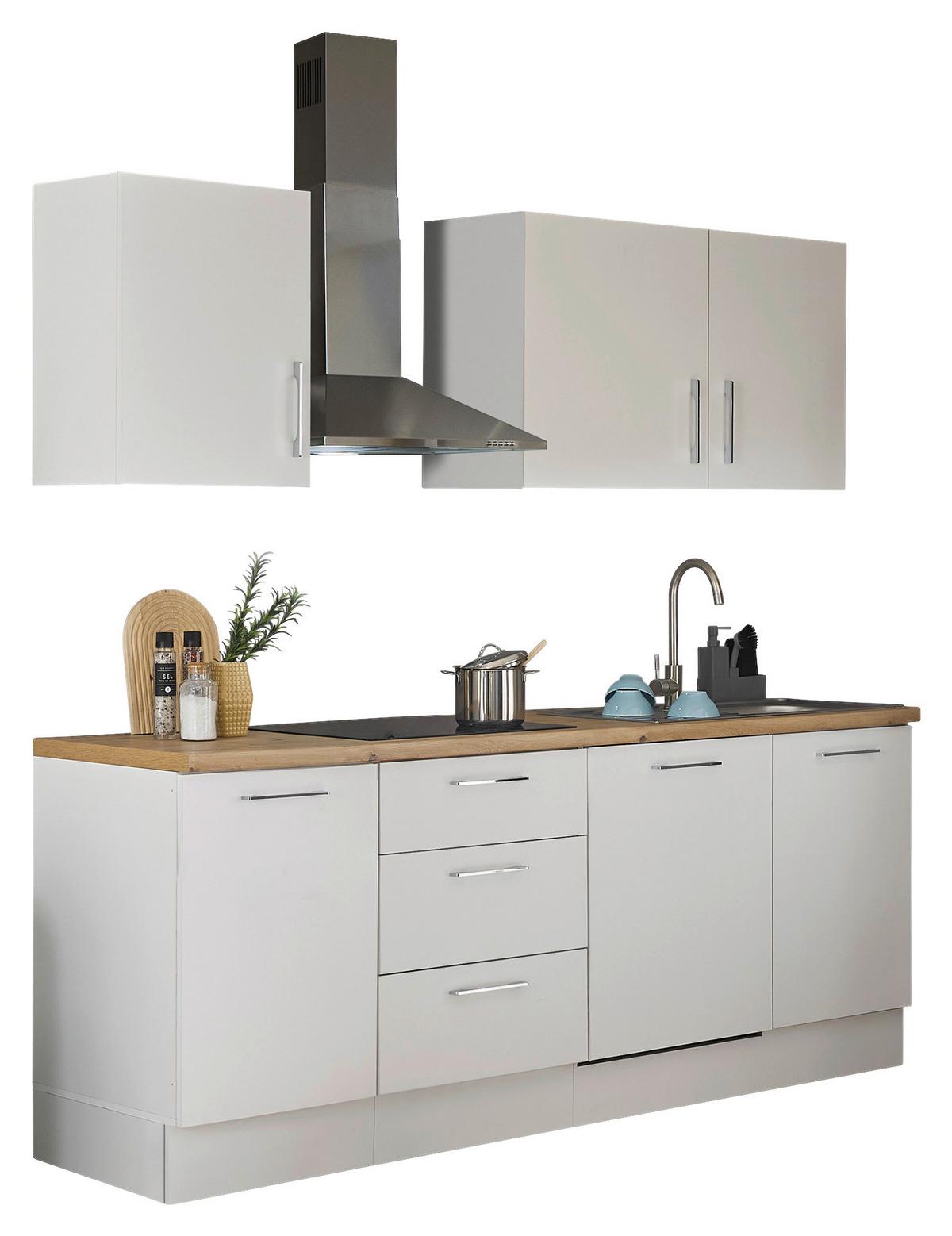 Kuchyňský blok Turin 220 cm bílá/ dekor dub Artisan - bílá/černá, Moderní, kov/kompozitní dřevo (220cm)