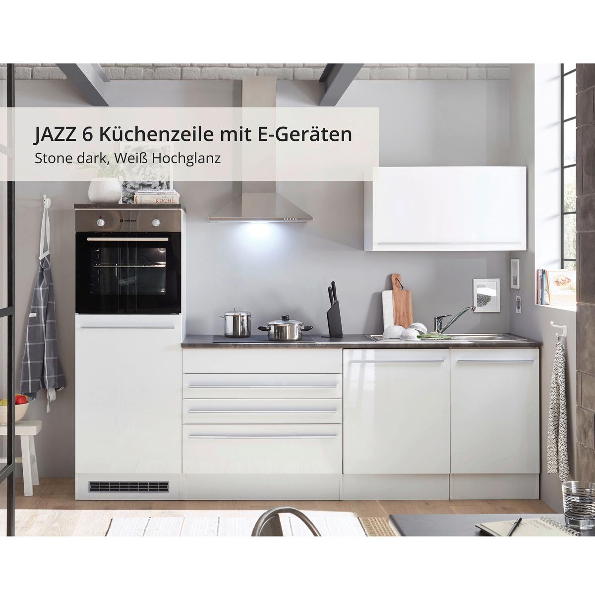 Küchenzeile Jazz 6 Mit Geräten 260 Cm Weiß - Anthrazit/Weiß, LIFESTYLE, Holzwerkstoff (260cm) - MID.YOU