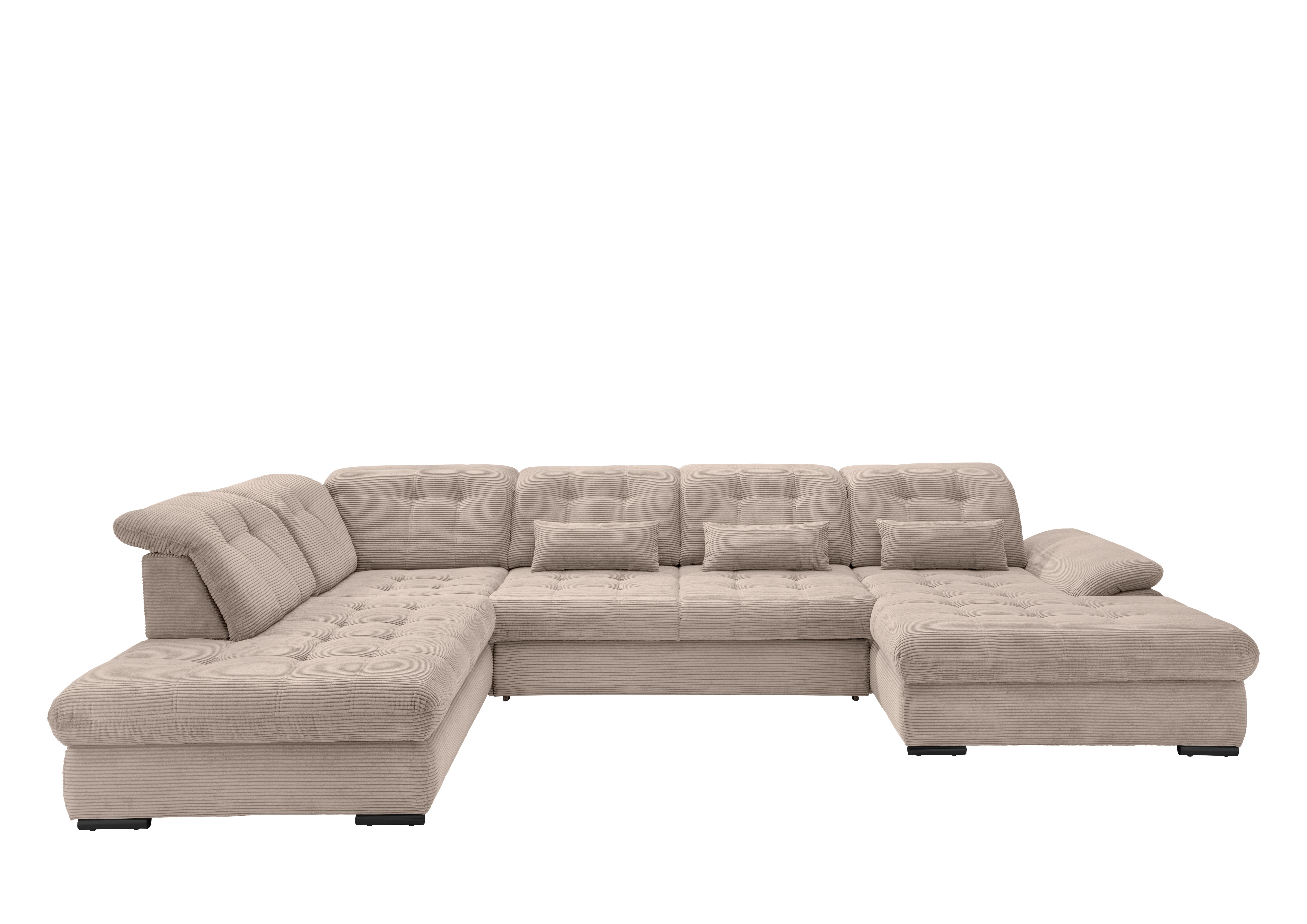Wohnlandschaft mit Bettkasten Rigatti Beige B: 387 cm - Beige/Schwarz, MODERN, Textil (252/387/184cm) - Livetastic