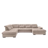Wohnlandschaft mit Bettkasten Rigatti Beige B: 387 cm - Beige/Schwarz, MODERN, Textil (252/387/184cm) - Livetastic