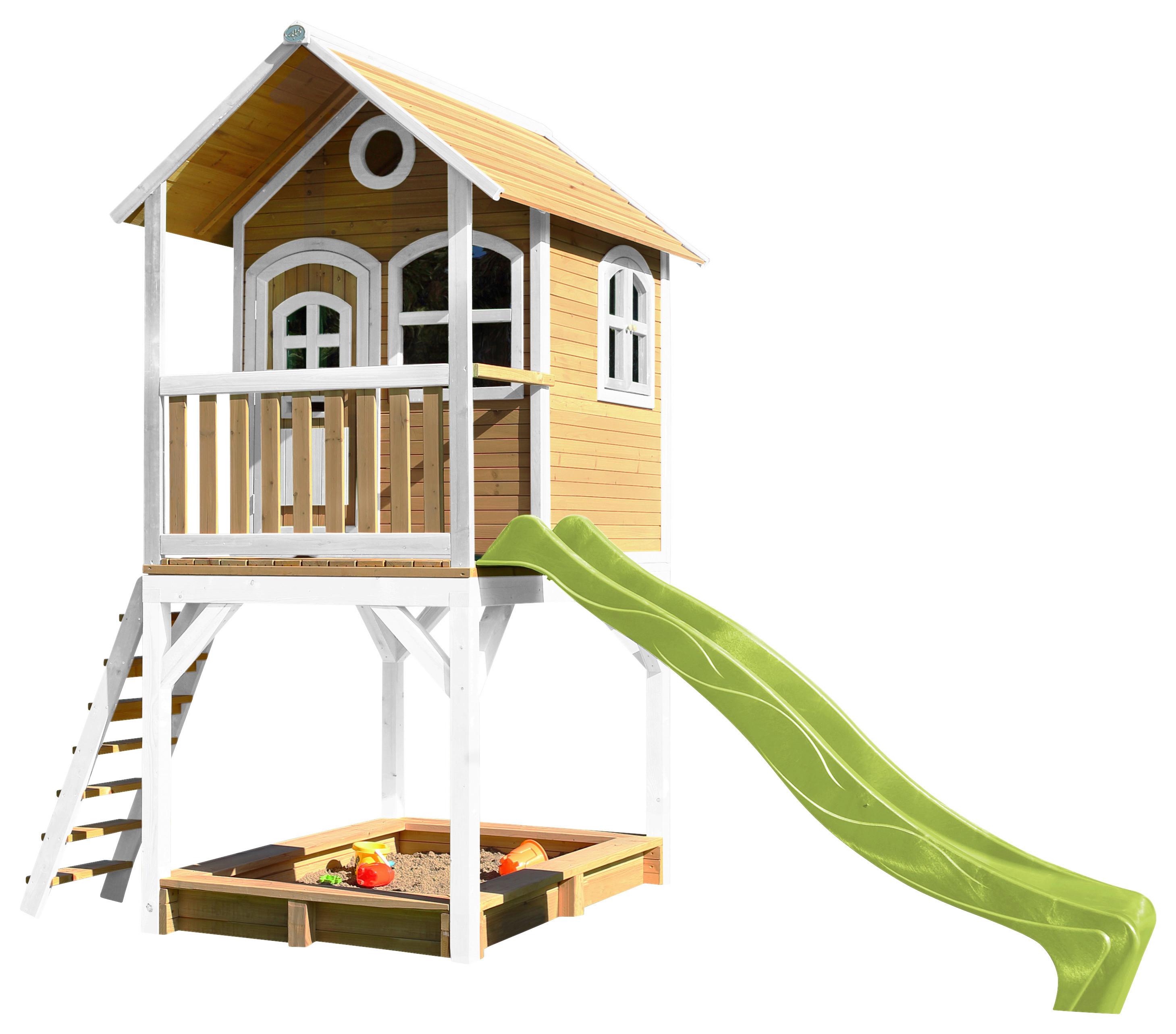 Spielhaus Sarah Braun/hellgrün/weiß B: 370 Cm - Hellgrün/Braun, KONVENTIONELL, Holz/Kunststoff (370/291/191cm) - Ambia Garden