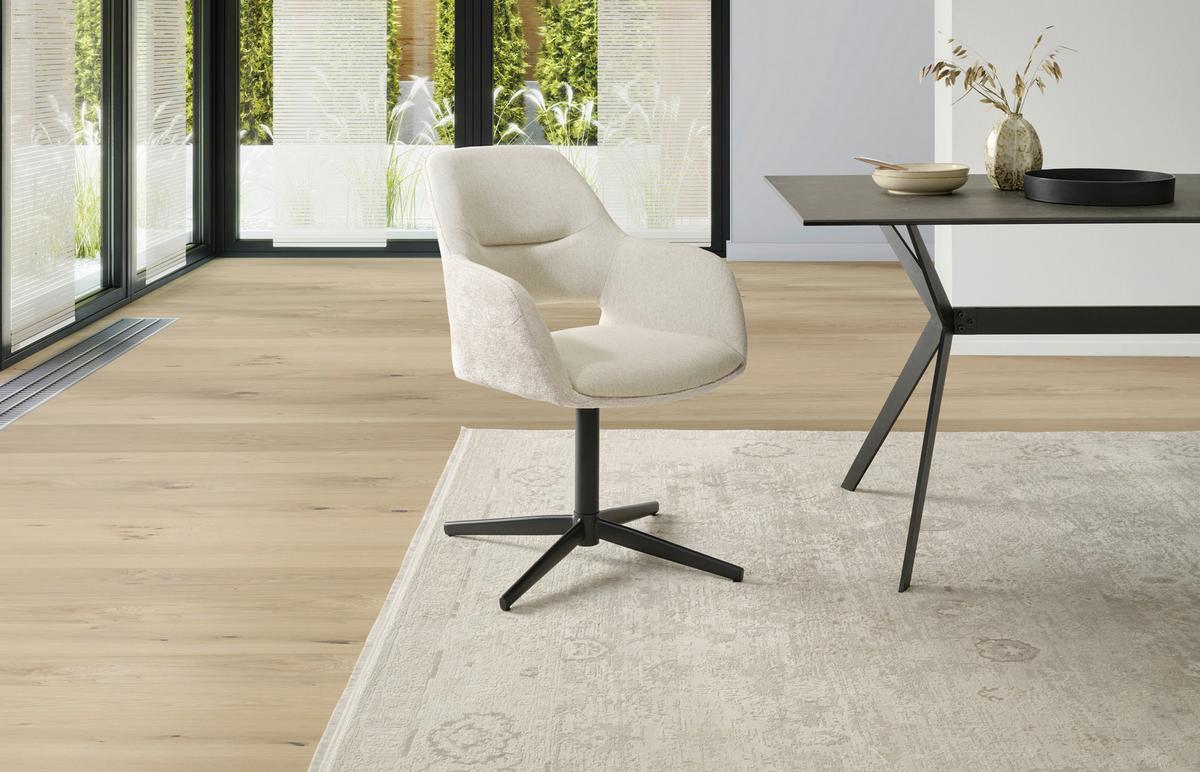 Armlehnstuhl Kaan Chenille Beige, B: 61 Cm - Beige/Schwarz, KONVENTIONELL, Textil/Metall (61/85/63cm) - MID.YOU